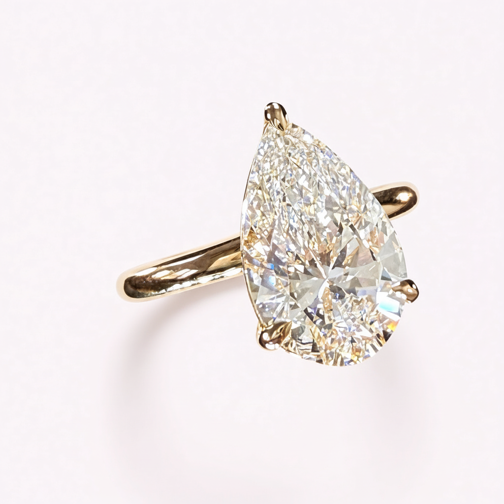 14K yellow gold pear diamond ring detail