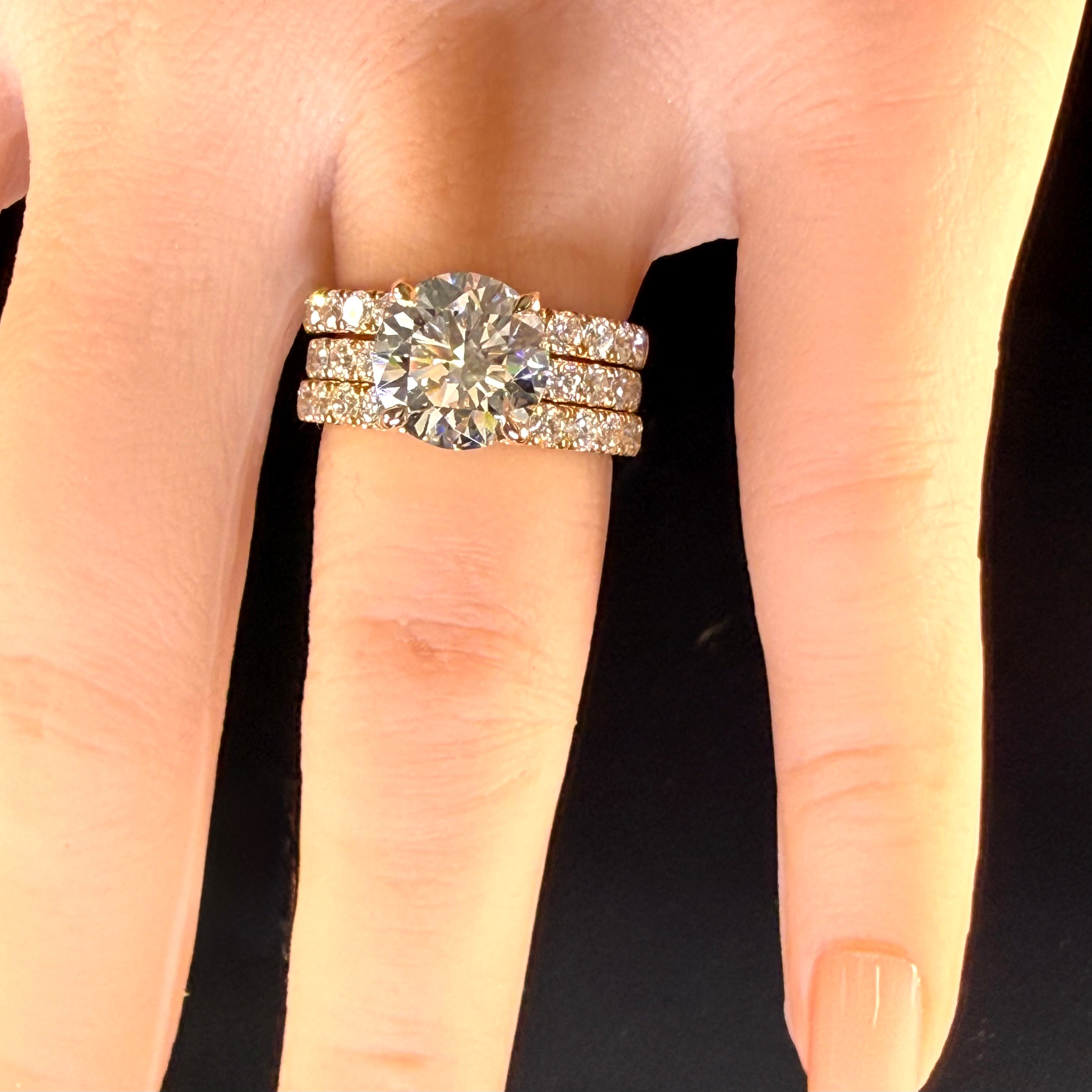 3ct Round Lab Grown Diamond Pave Engagement Ring | D/VS1 | IGI Cert | 14K Yellow Gold