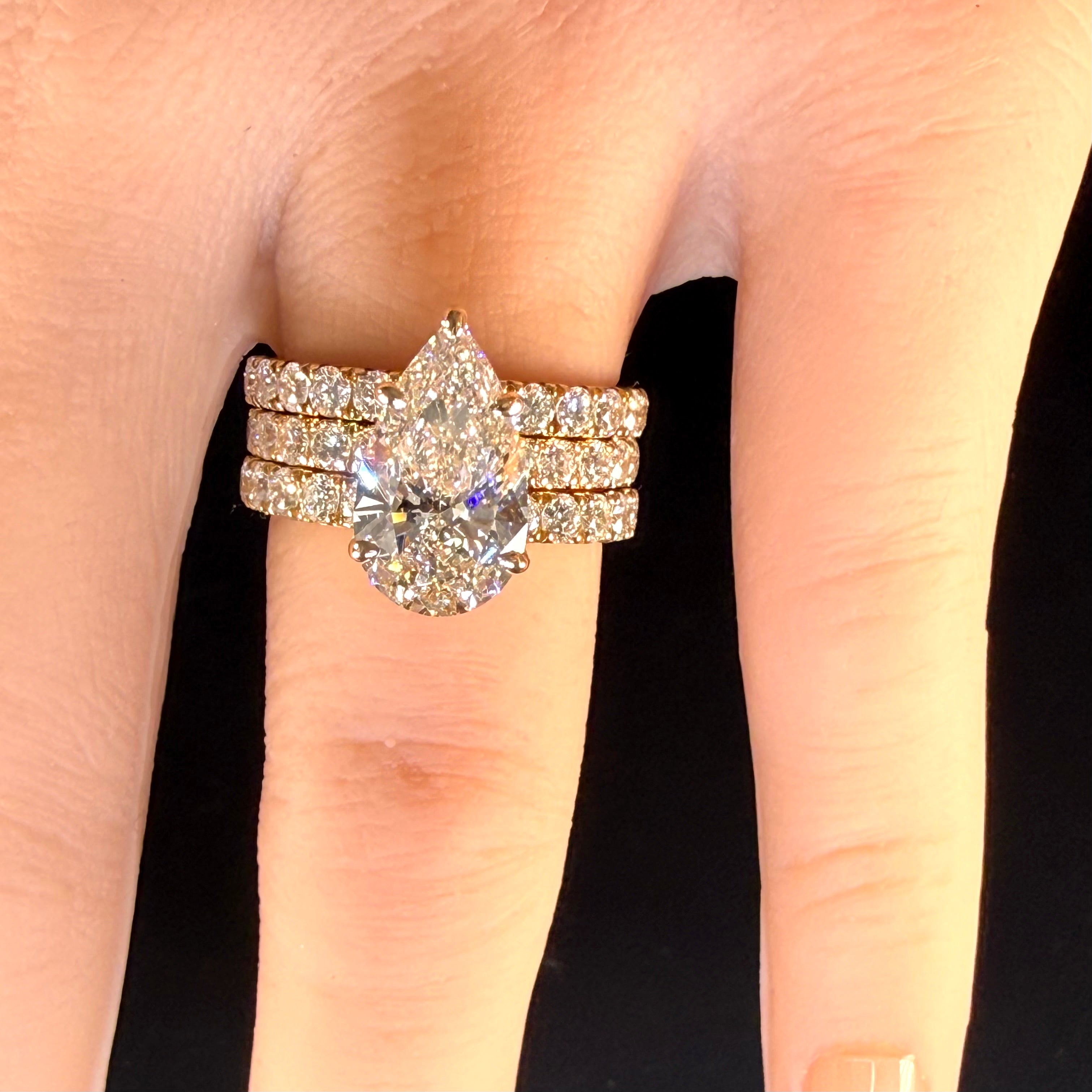 Pear Lab Grown Diamond Engagement Ring | 3.55ct IGI Certified | 14K Yellow Gold