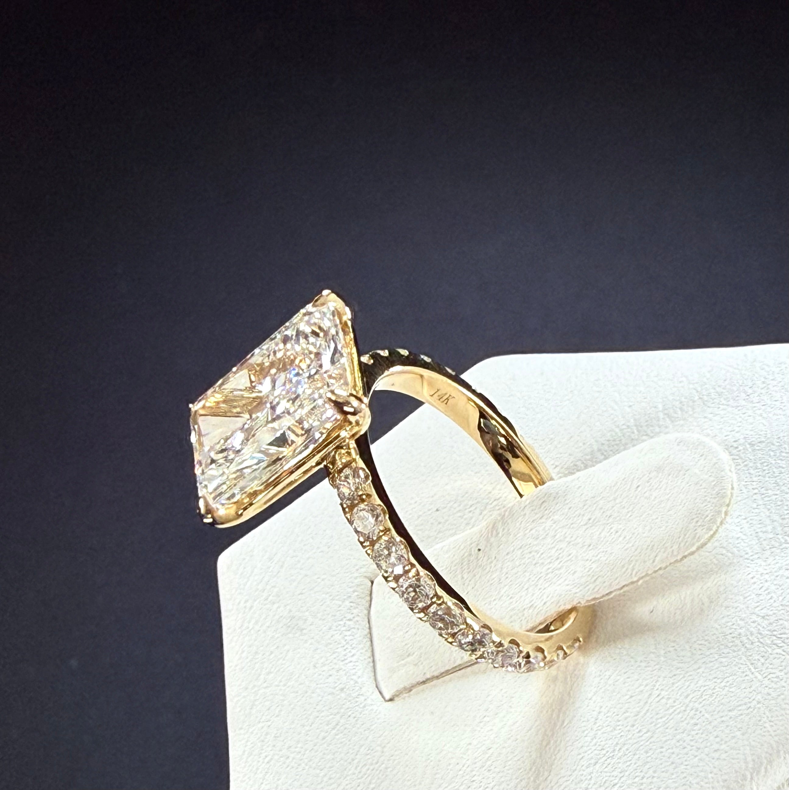 Radiant Cut Lab Grown Diamond Engagement Ring | 5.11ct IGI Certified | 14K Yellow Gold Pavé