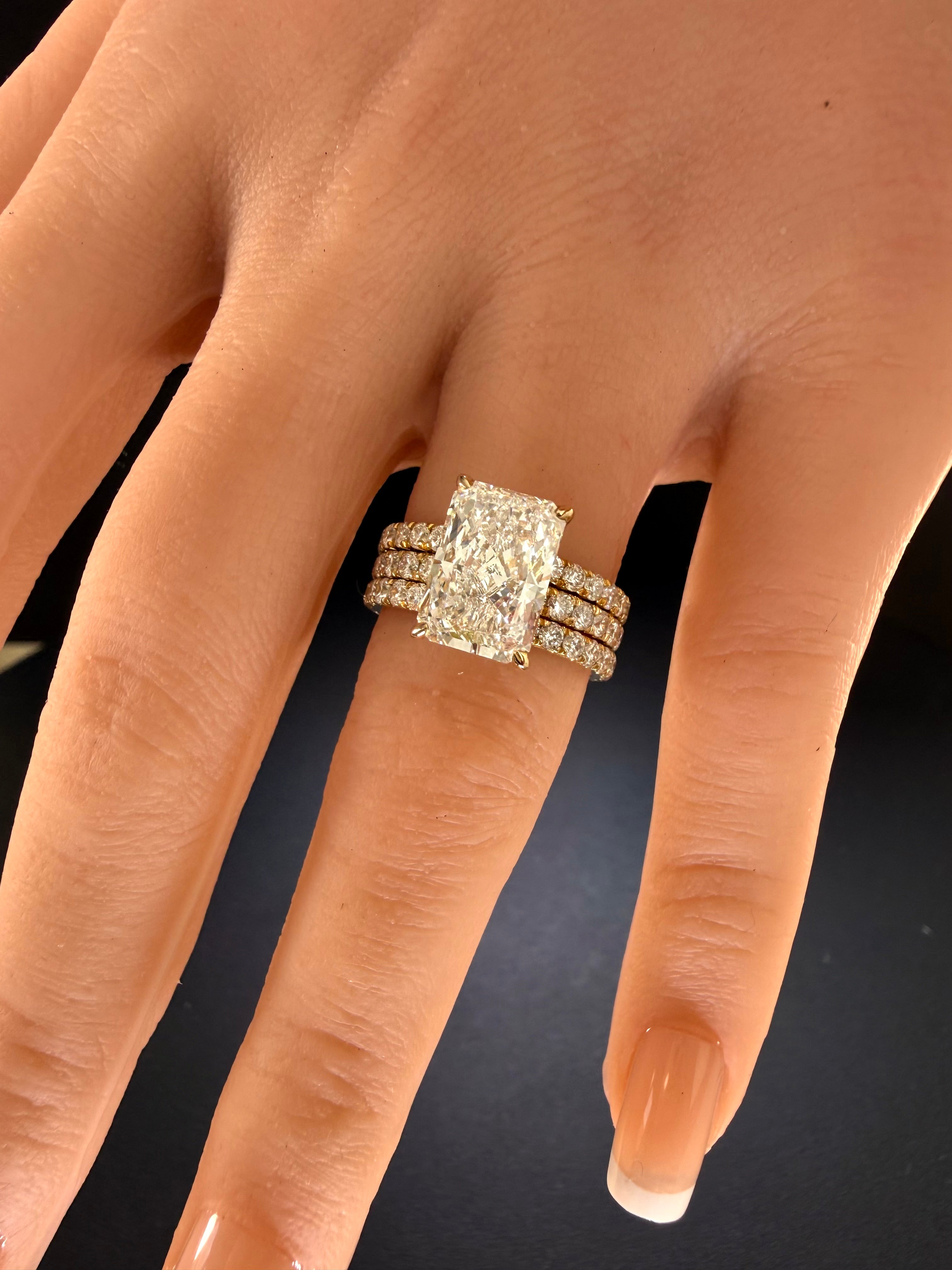 Radiant Cut Lab Grown Diamond Engagement Ring | 5.11ct IGI Certified | 14K Yellow Gold Pavé