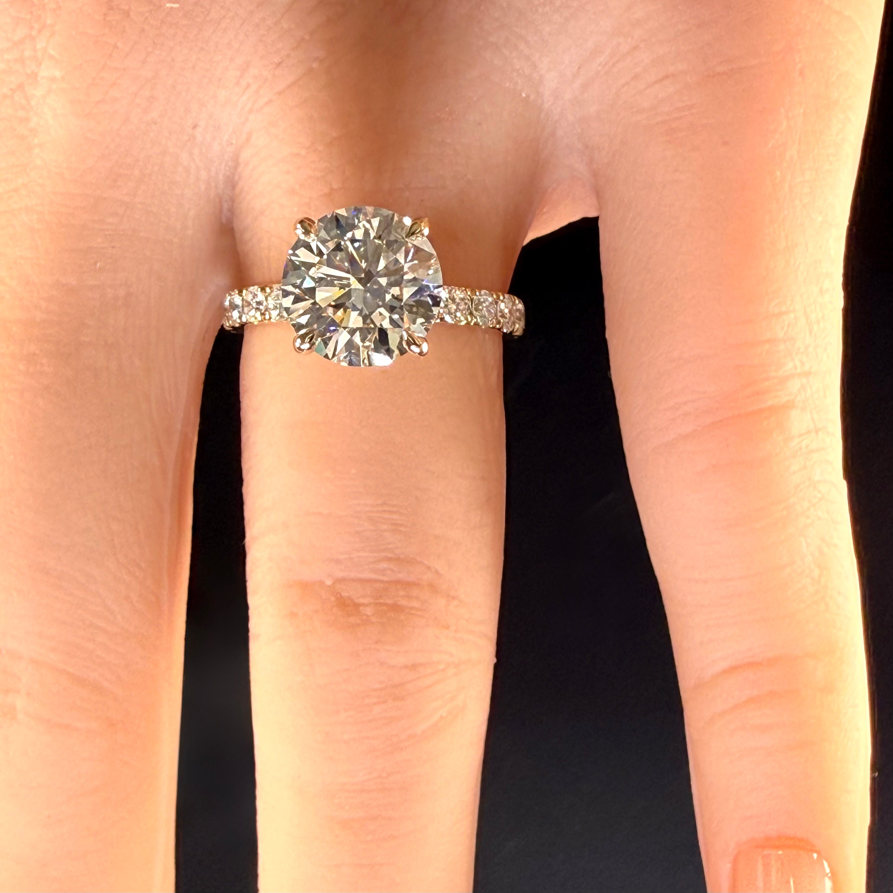 3ct Round Lab Grown Diamond Pave Engagement Ring | D/VS1 | IGI Cert | 14K Yellow Gold