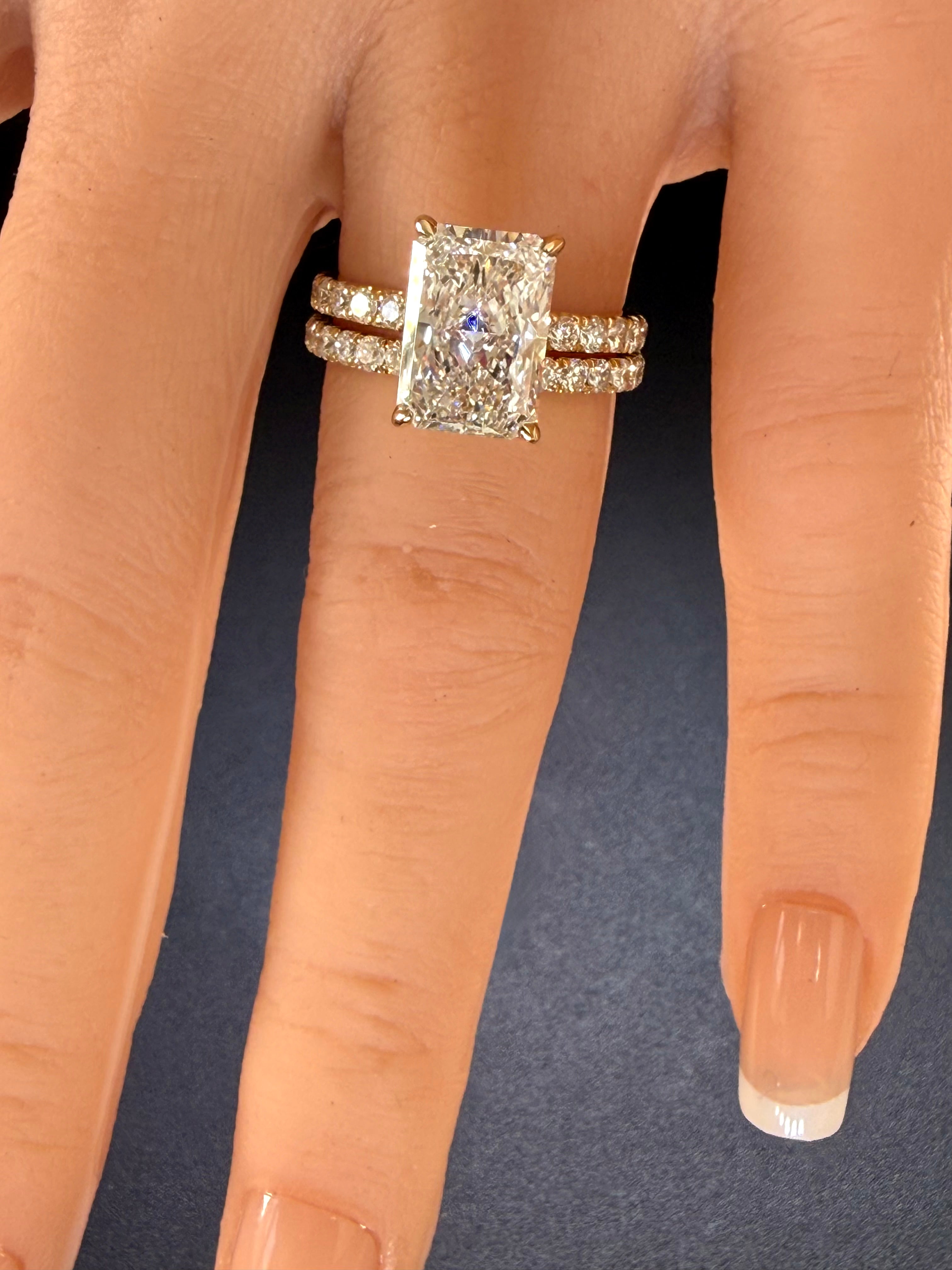 Radiant Cut Lab Grown Diamond Engagement Ring | 5.11ct IGI Certified | 14K Yellow Gold Pavé