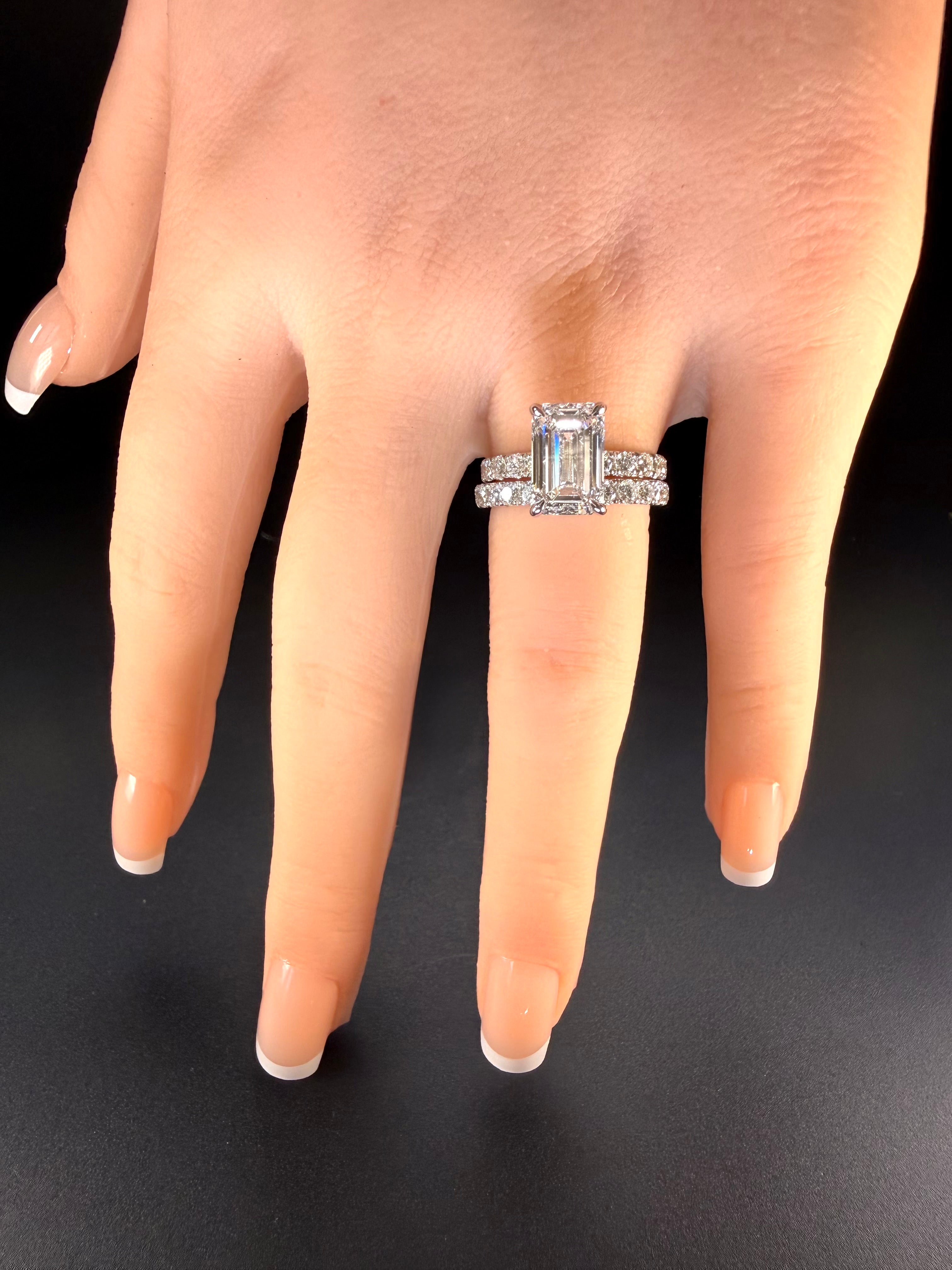 3ct Elongated Emerald Lab Diamond Ring in 14K White Gold D/VS1 IGI Certified - lab grown diamond jewelry by Native Jewel
