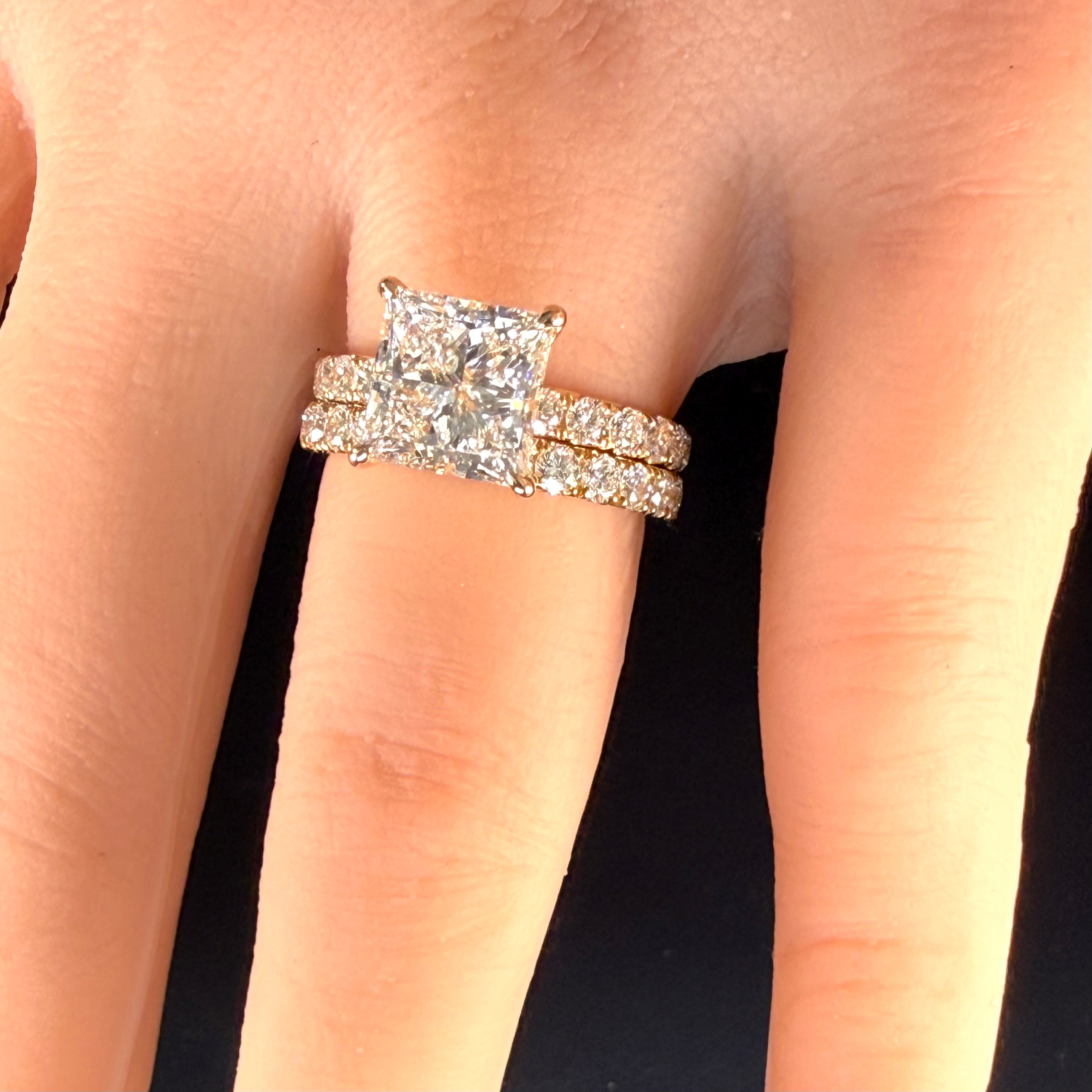 3ct Princess-Cut 14K Yellow Gold Lab-Grown Diamond Pavé Engagement Ring | D/VS1