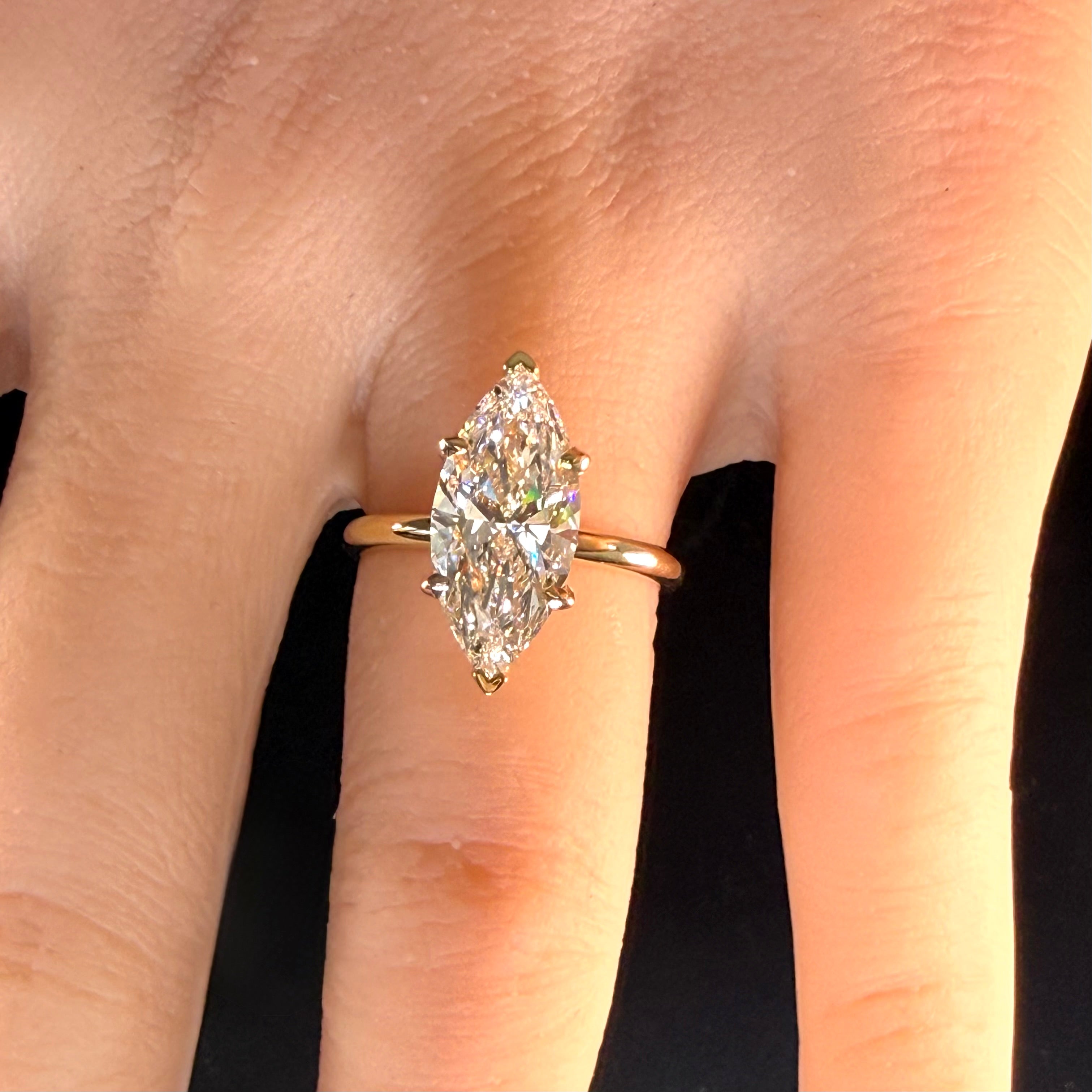 3ct Marquise Lab-Grown Diamond Solitaire Engagement Ring | 14K Yellow Gold | IGI Cert. | D/VS1