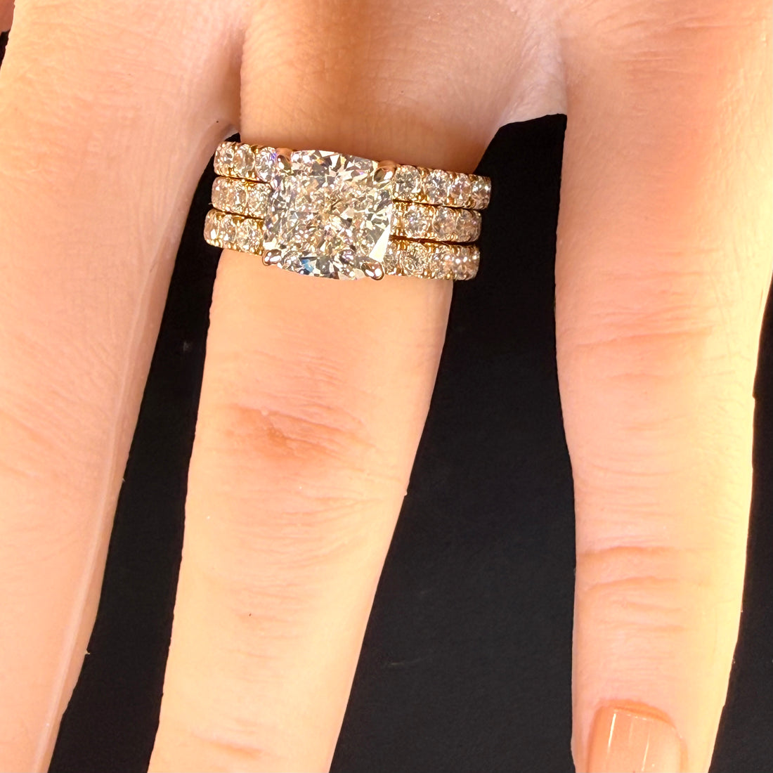 3Ct Cushion Cut Lab Grown Diamond Pave Engagement Ring | 14K Yellow Gold | IGI Cert. | D/VS1