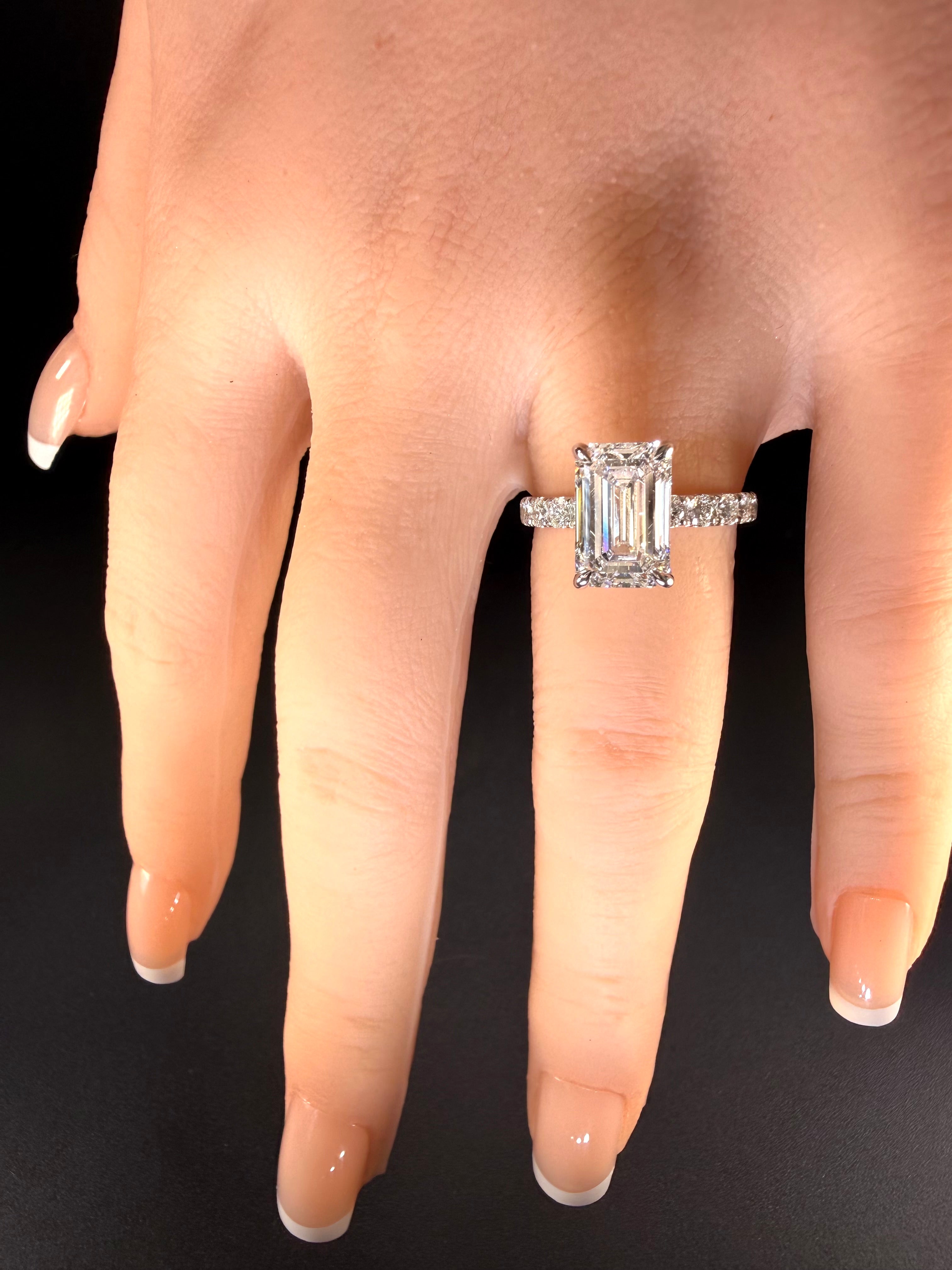 3ct Elongated Emerald Lab Diamond Ring in 14K White Gold D/VS1 IGI Certified - sustainable lab grown diamond