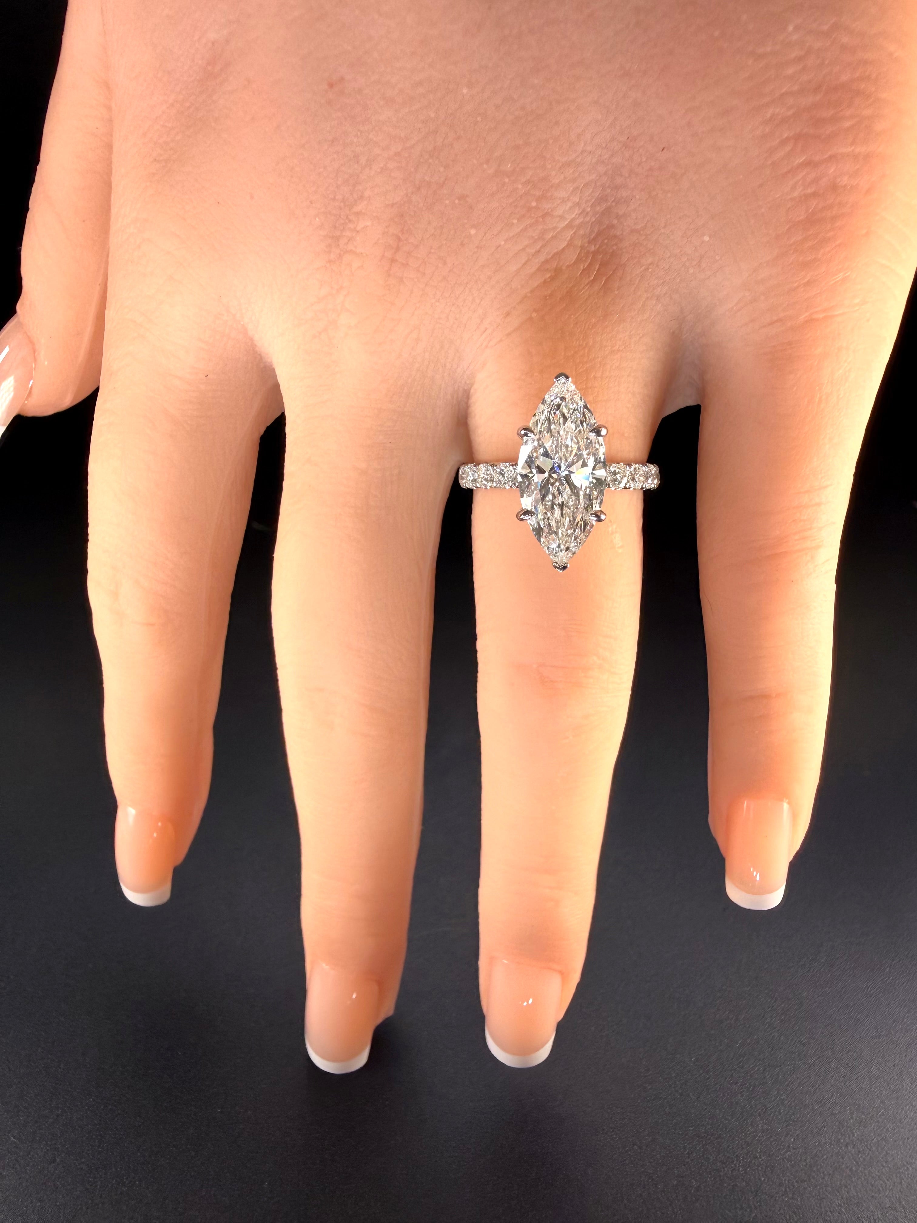 3.75ct Marquise Lab Diamond Engagement Ring in 14K White Gold D/VS1 IGI Certified - lab grown diamond jewelry by Native Jewel