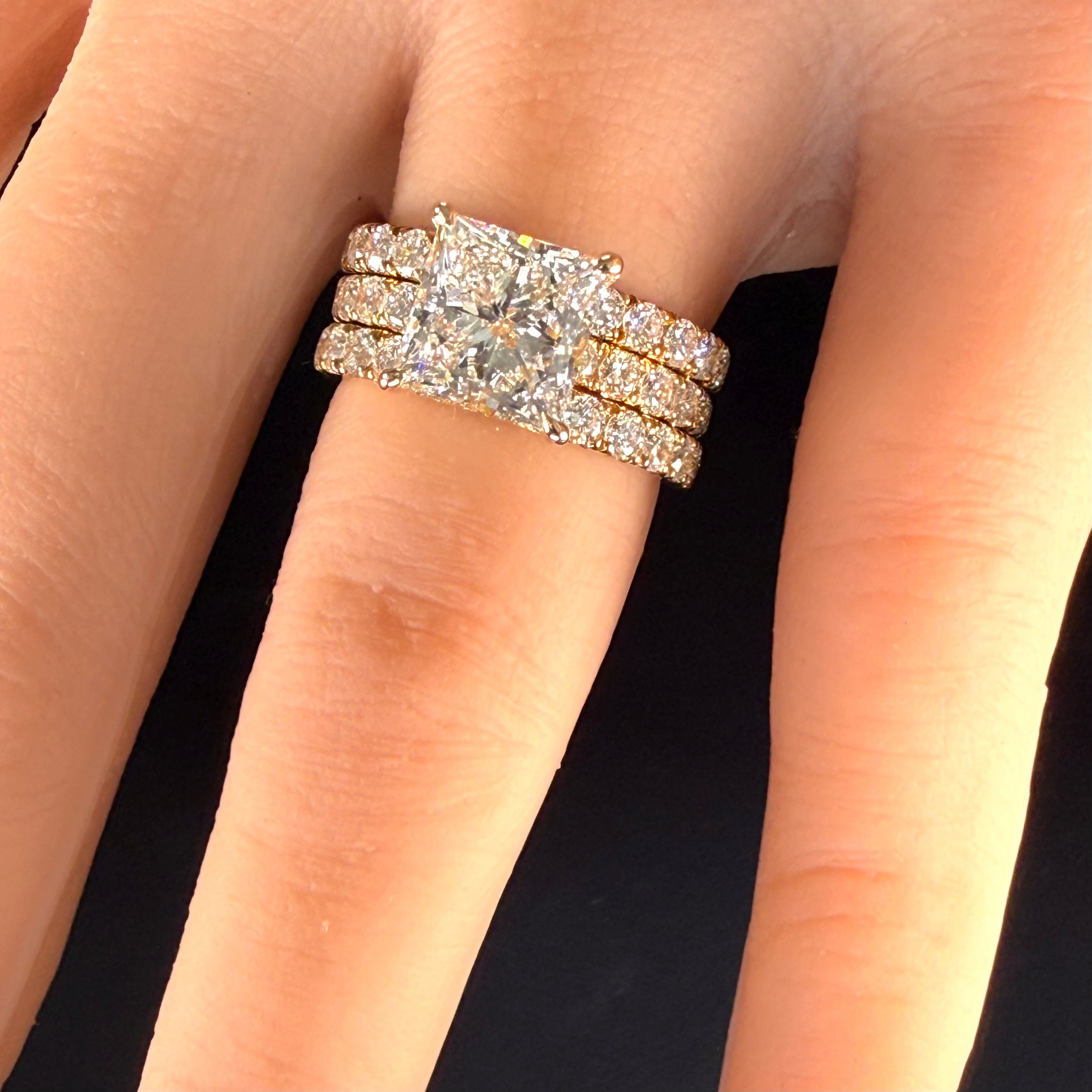 3ct Princess-Cut 14K Yellow Gold Lab-Grown Diamond Pavé Engagement Ring | D/VS1