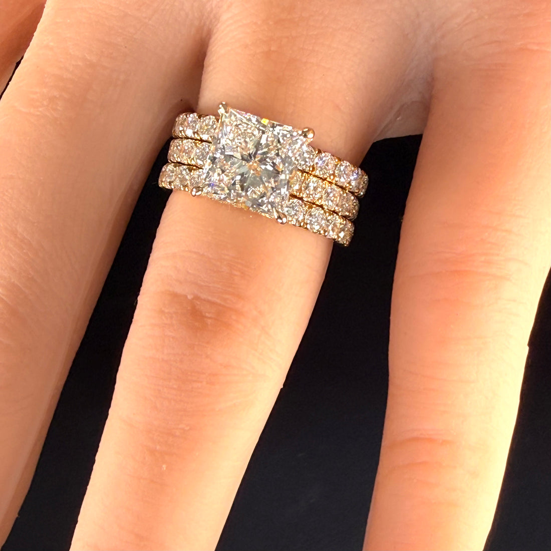 3ct Princess-Cut 14K Yellow Gold Lab-Grown Diamond Pavé Engagement Ring | D/VS1