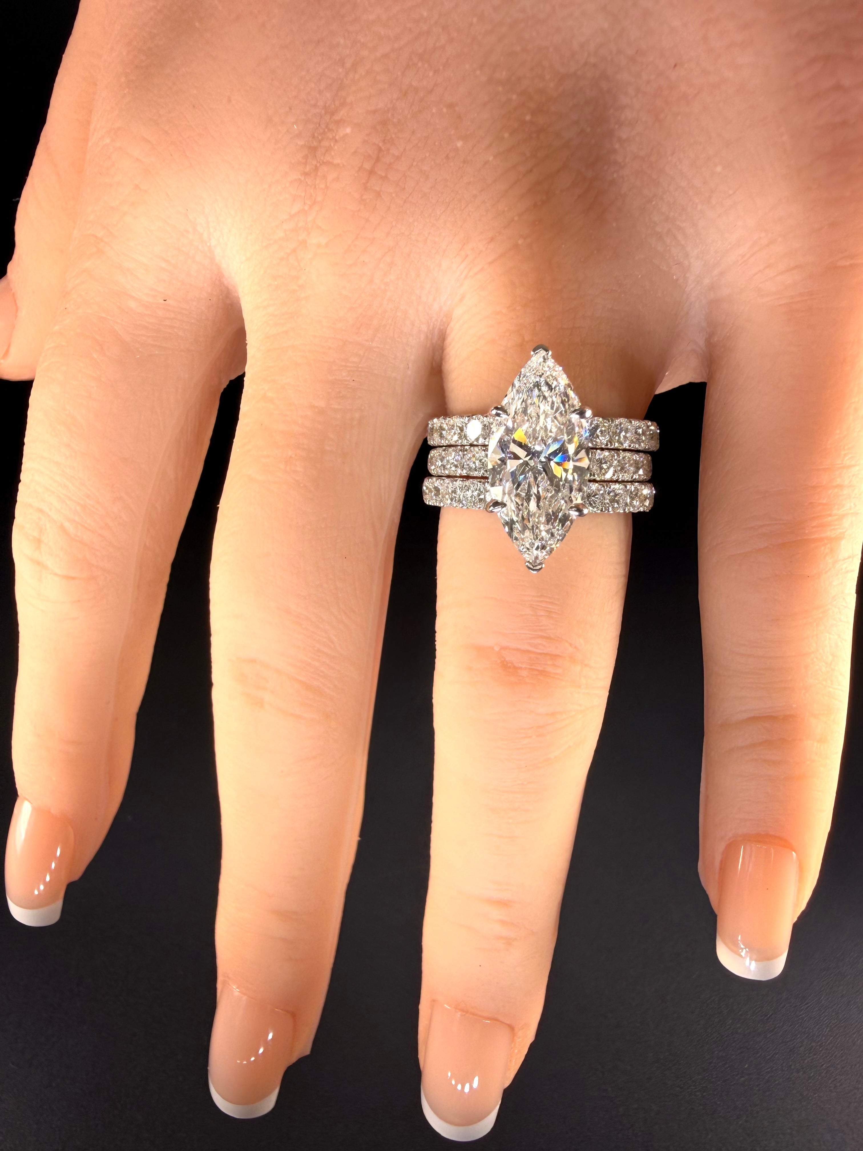 3.75ct Marquise Lab Diamond Engagement Ring in 14K White Gold D/VS1 IGI Certified - ethical lab diamond fine jewelry