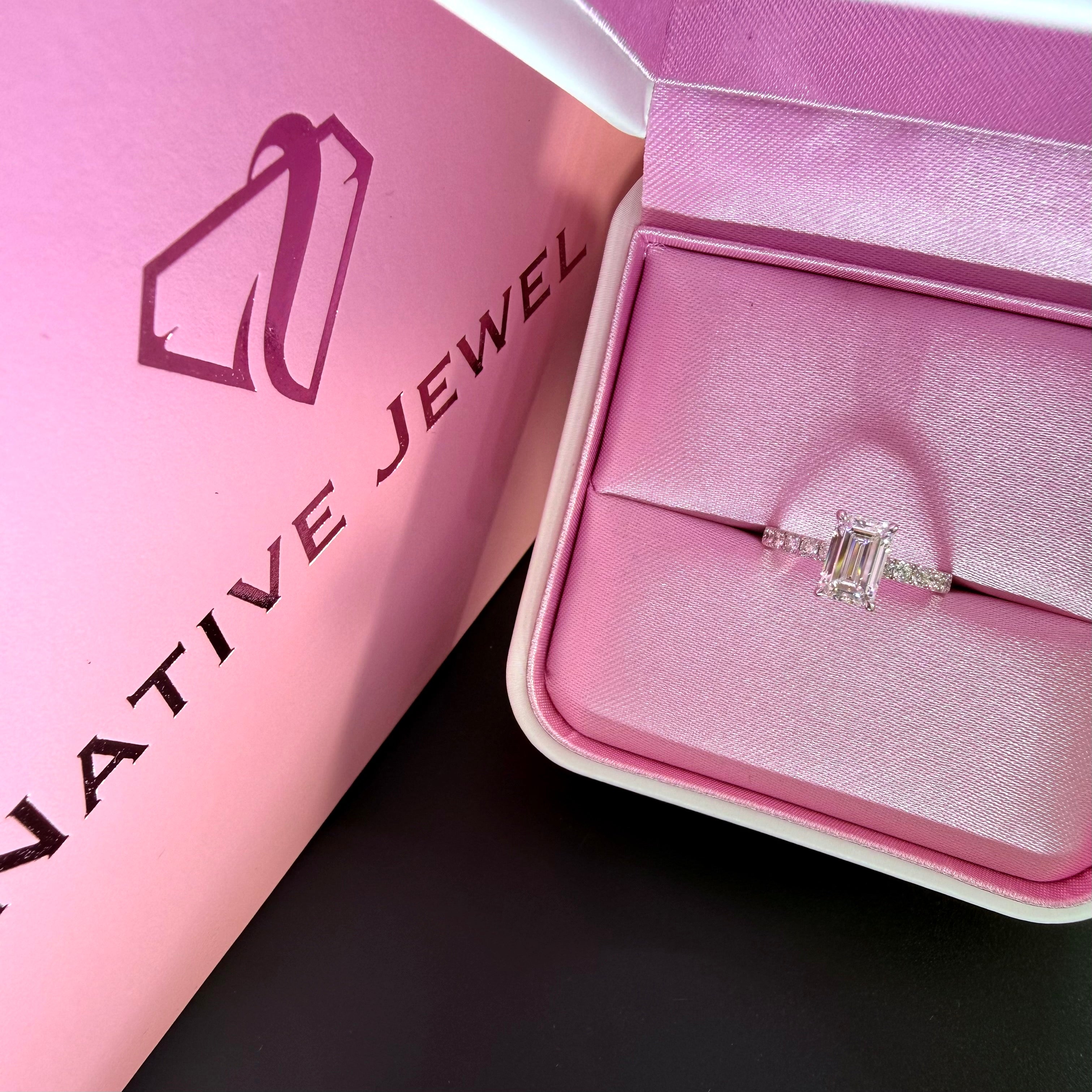 Elongated Emerald Cut Lab Grown Diamond Engagement Ring | 2.77ct IGI Certified | 14K White Gold Pavé