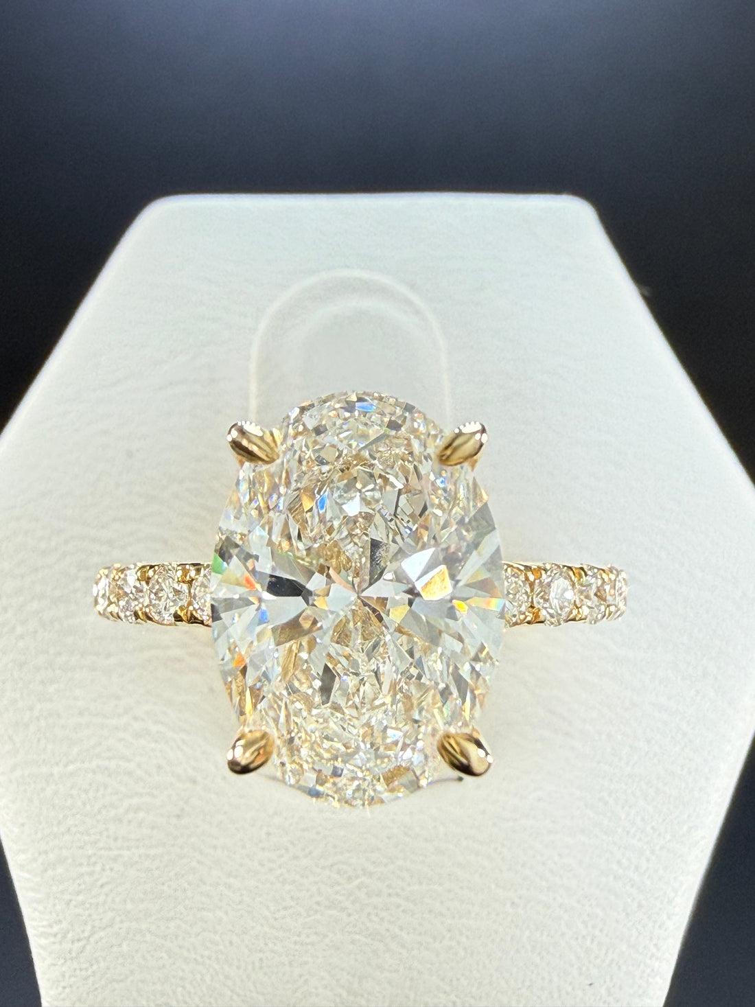 Oval Lab Grown Diamond Engagement Ring | 5.06ct IGI Certified | 14K Yellow Gold Pavé