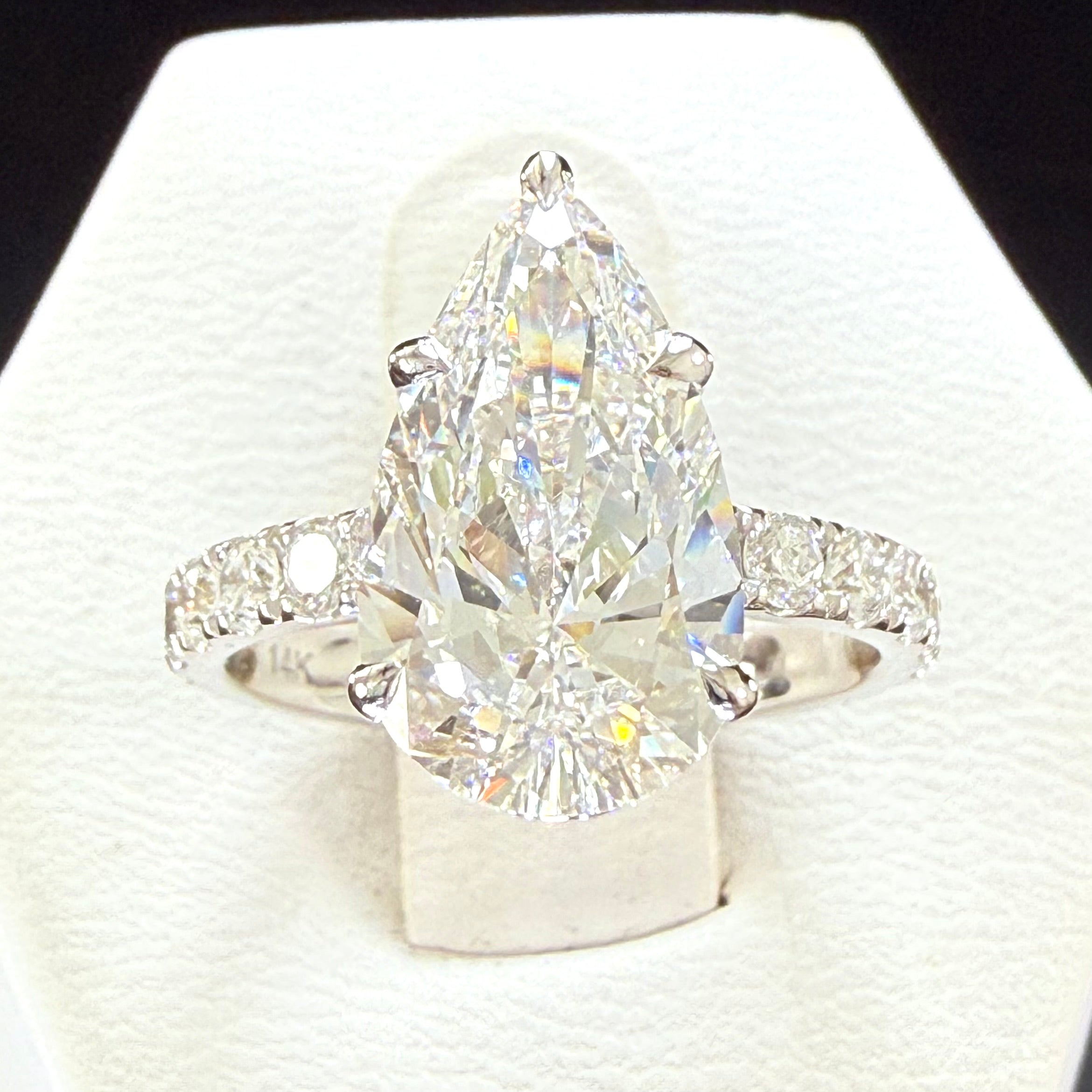 Pear Lab Grown Diamond Engagement Ring | 3.55ct IGI Certified | 14K Yellow Gold