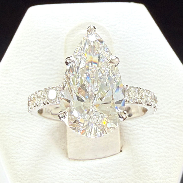 Pear Lab Grown Diamond Engagement Ring | 3.55ct IGI Certified | 14K Yellow Gold