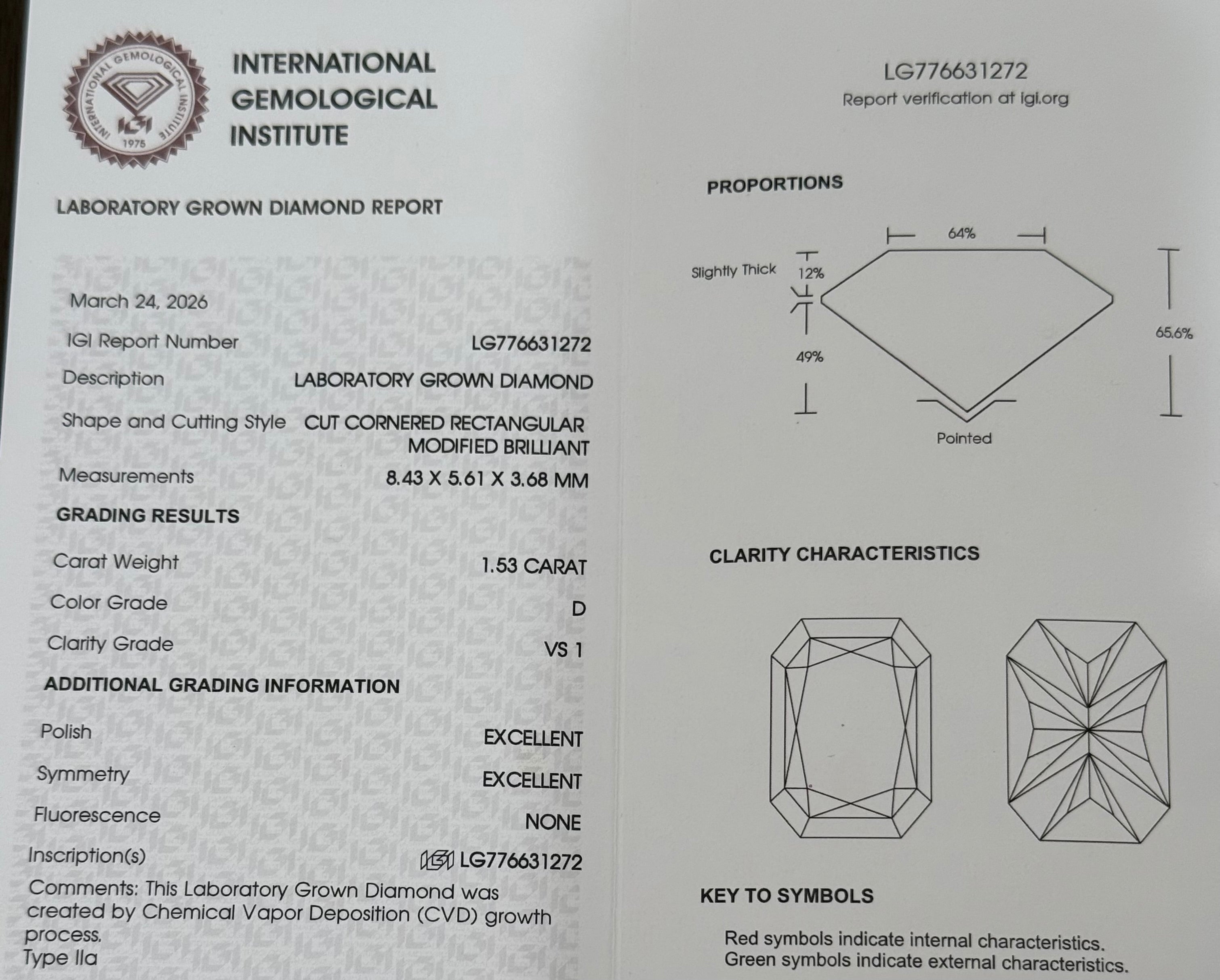 2.27ct Radiant Lab Diamond Engagement Ring | 1.52ct Center | D/VS1 IGI Certified | 14K Yellow Gold