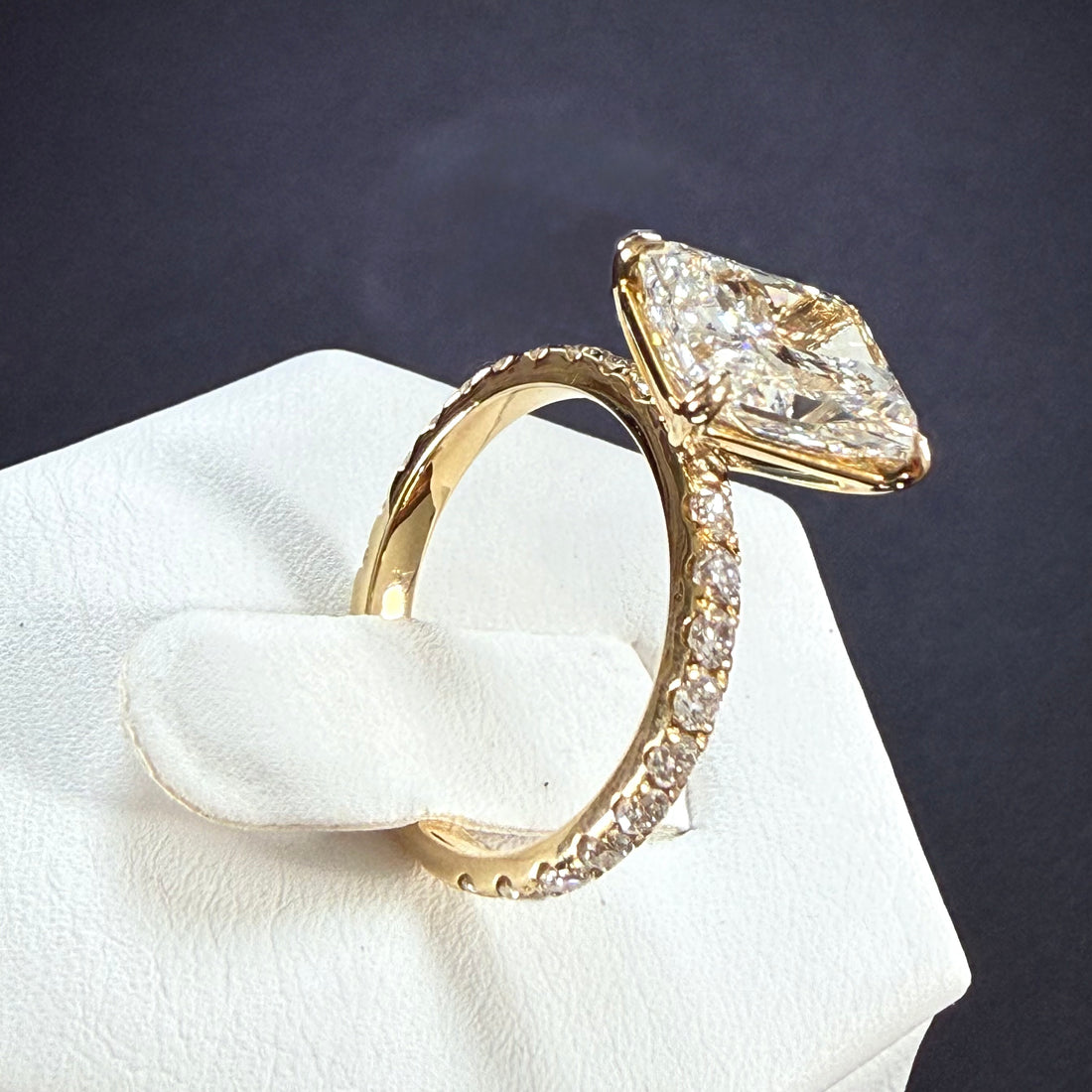Radiant Cut Lab Grown Diamond Engagement Ring | 5.11ct IGI Certified | 14K Yellow Gold Pavé