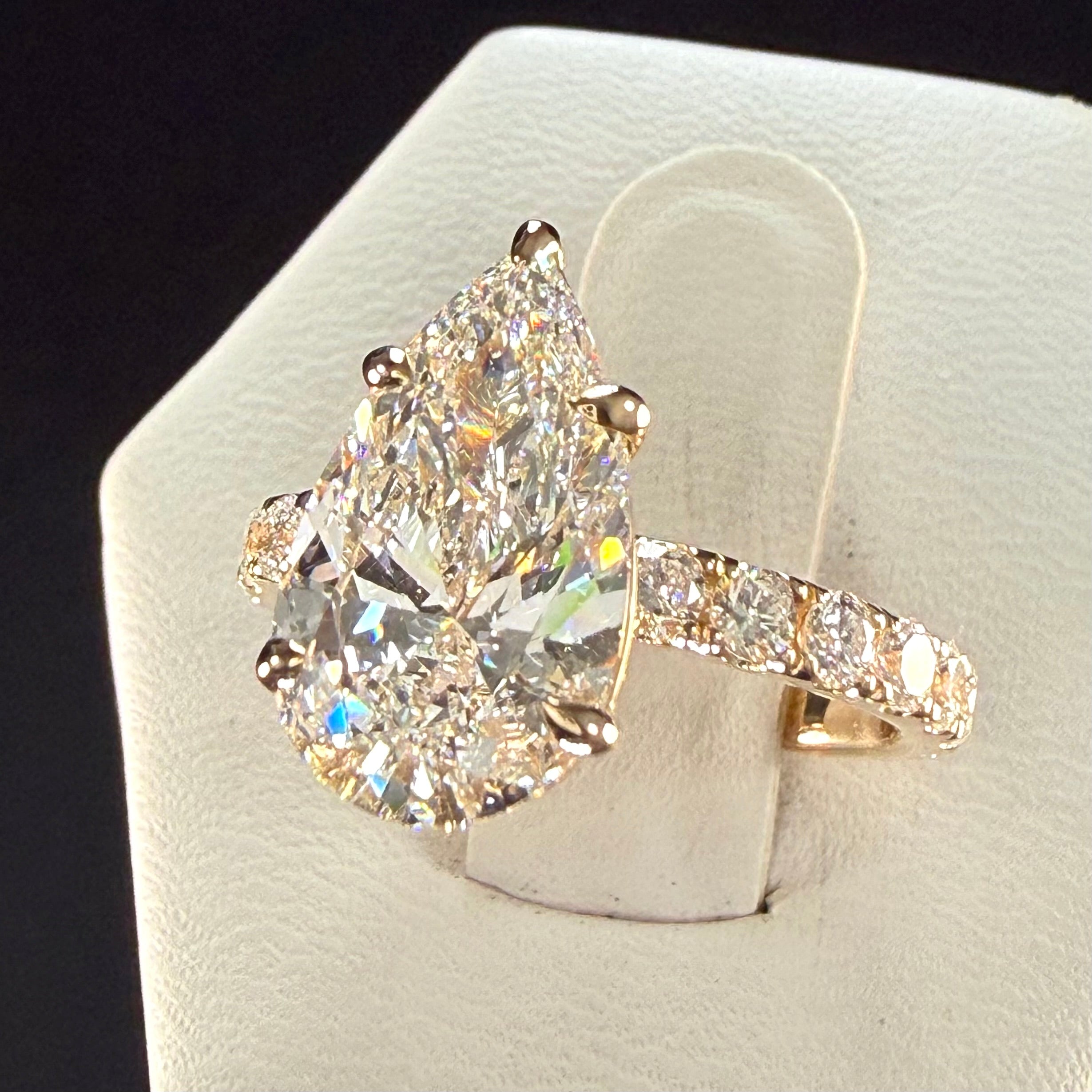 Pear Lab Grown Diamond Engagement Ring | 3.55ct IGI Certified | 14K Yellow Gold