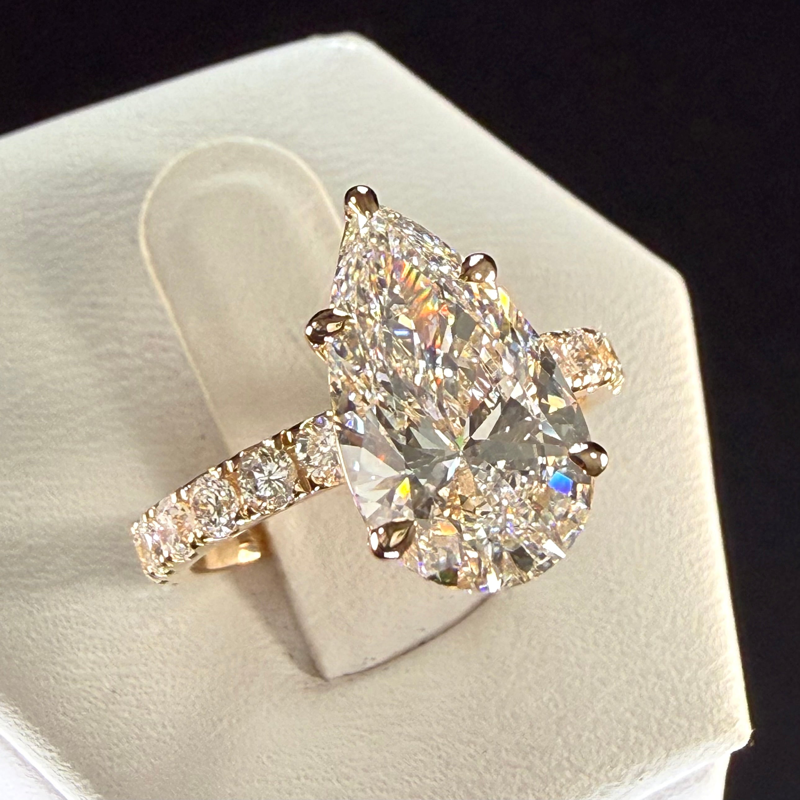 Pear Lab Grown Diamond Engagement Ring | 3.55ct IGI Certified | 14K Yellow Gold