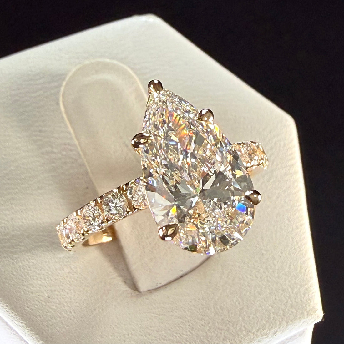 Pear Lab Grown Diamond Engagement Ring | 3.55ct IGI Certified | 14K Yellow Gold