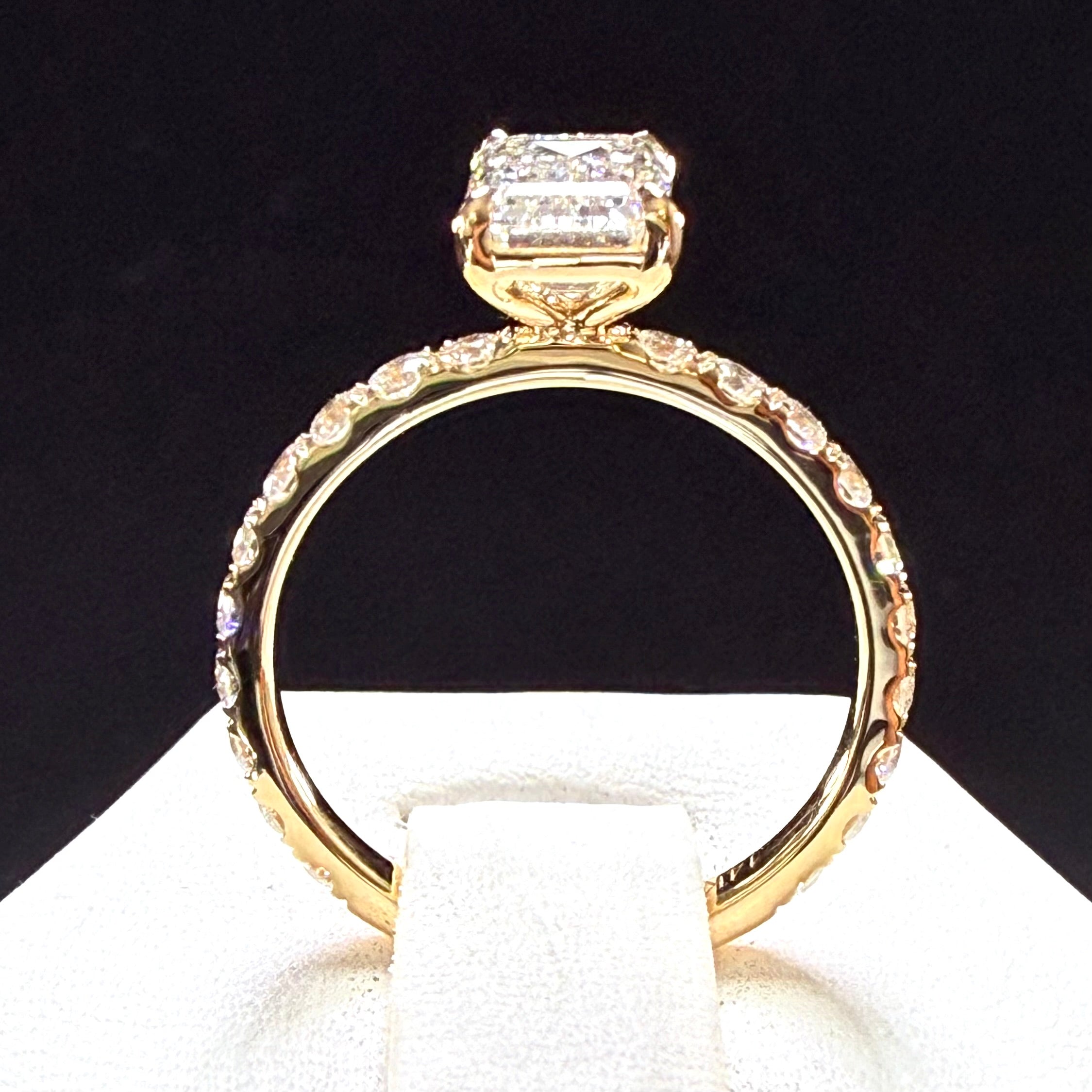 Elongated Emerald Cut Lab Grown Diamond Engagement Ring | 2.25ct IGI Certified | 14K Yellow Gold Pavé