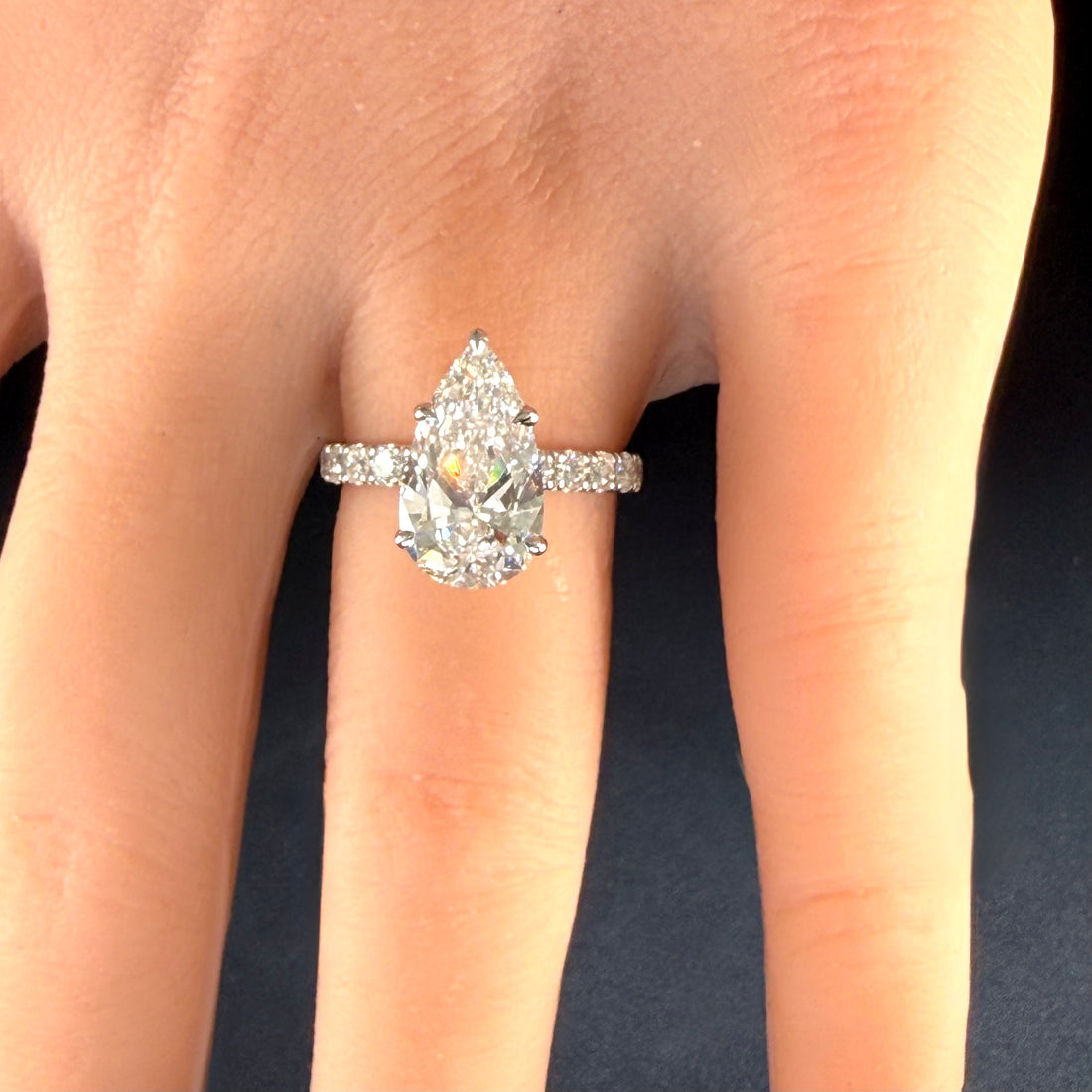 Pear Lab Grown Diamond Engagement Ring | 3.55ct IGI Certified | 14K Yellow Gold