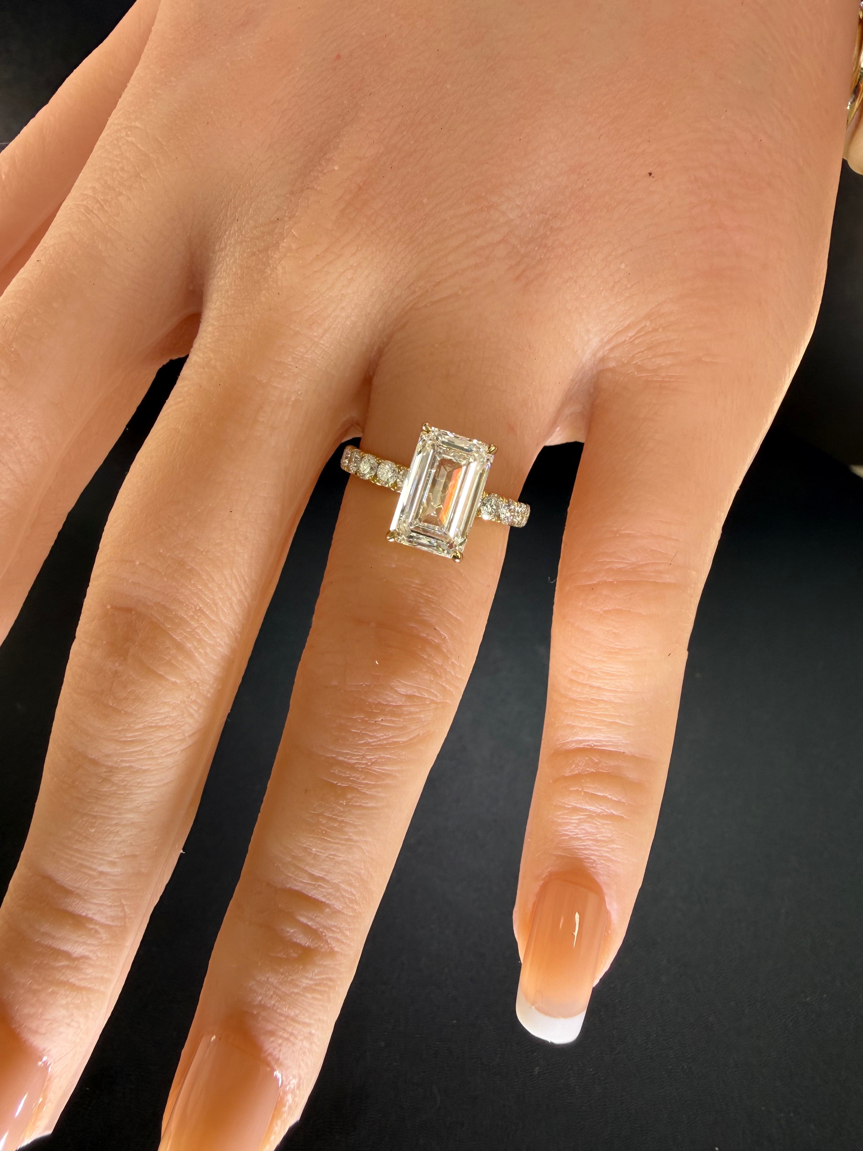 Elongated Emerald Cut Lab Grown Diamond Engagement Ring | 3.75ct IGI Certified | 14K Yellow Gold Pavé