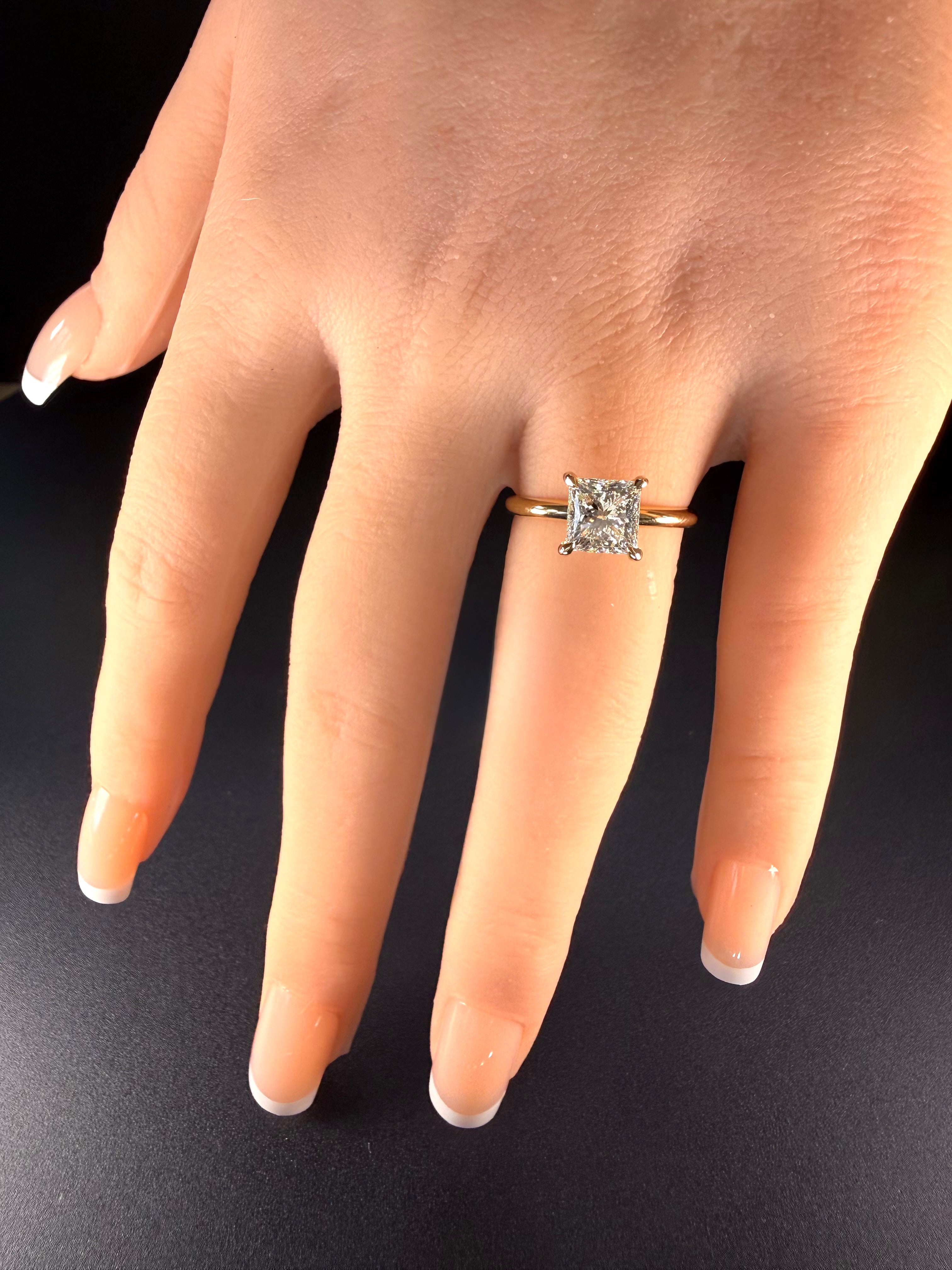 1.50ct Princess Lab Diamond Solitaire Engagement Ring in 14K Yellow Gold D/VS1 IGI Certified
