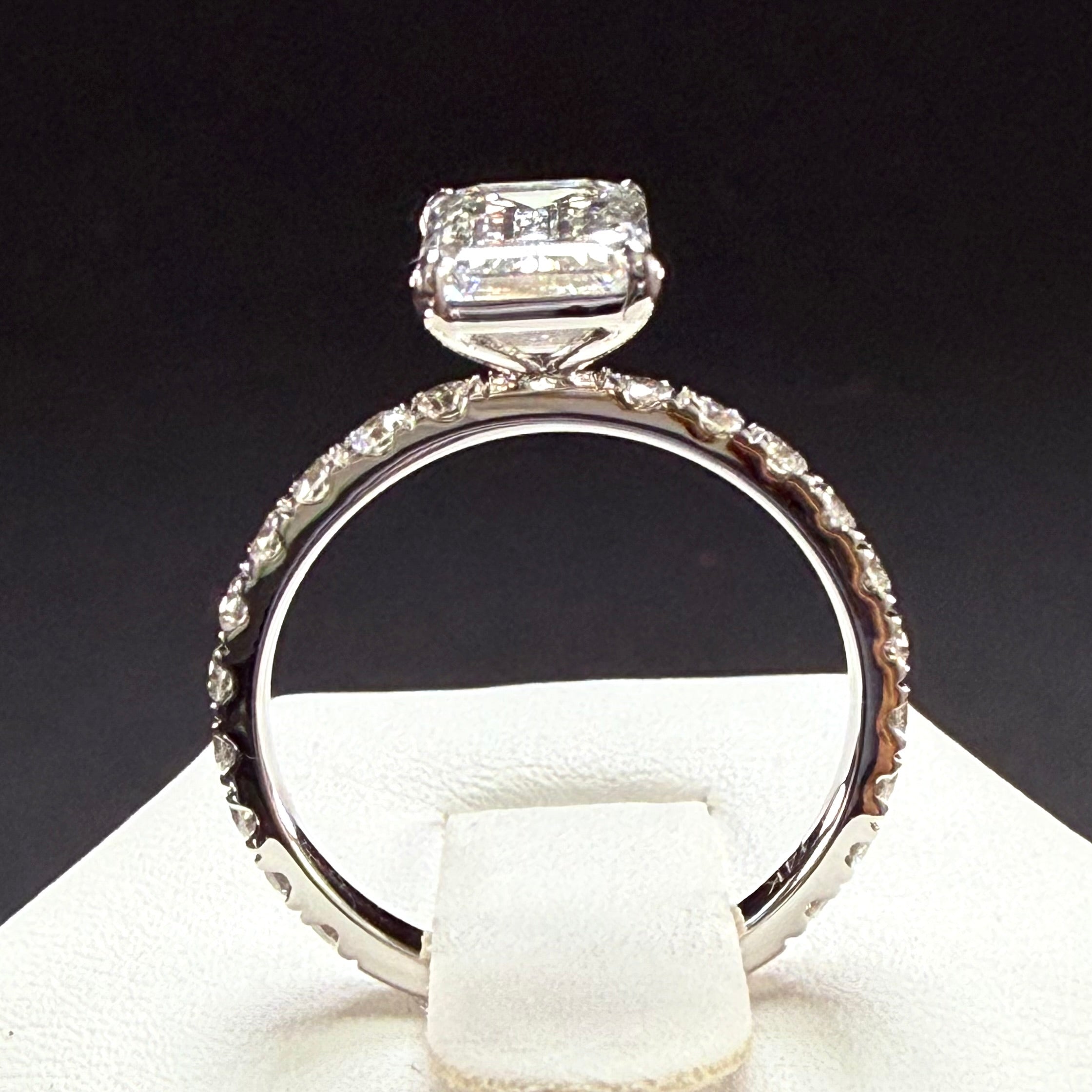 Elongated Emerald Cut Lab Grown Diamond Engagement Ring | 2.25ct IGI Certified | 14K White Gold Pavé