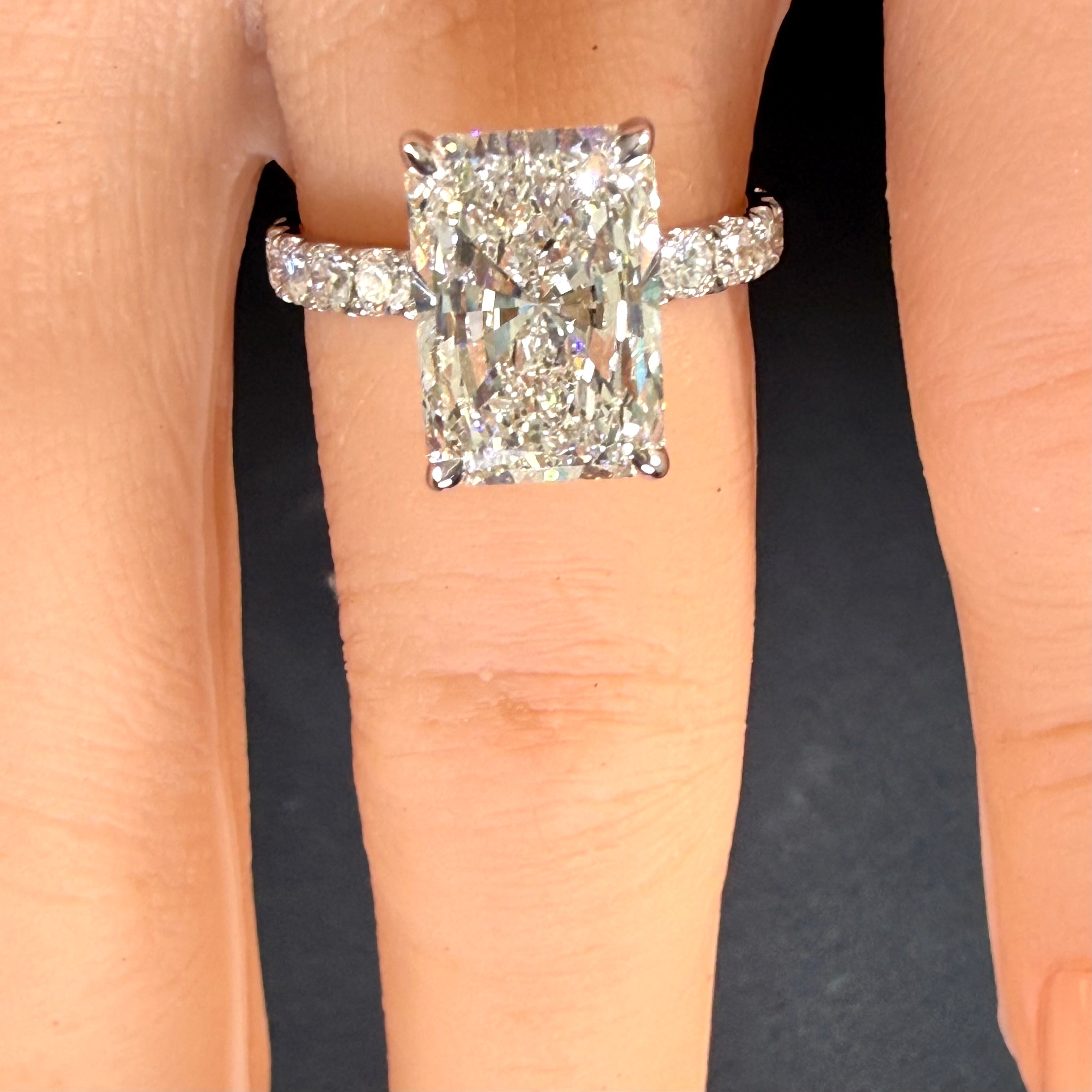 Radiant Cut Lab Grown Diamond Engagement Ring | 5.05ct IGI Certified | 14K White Gold Pavé