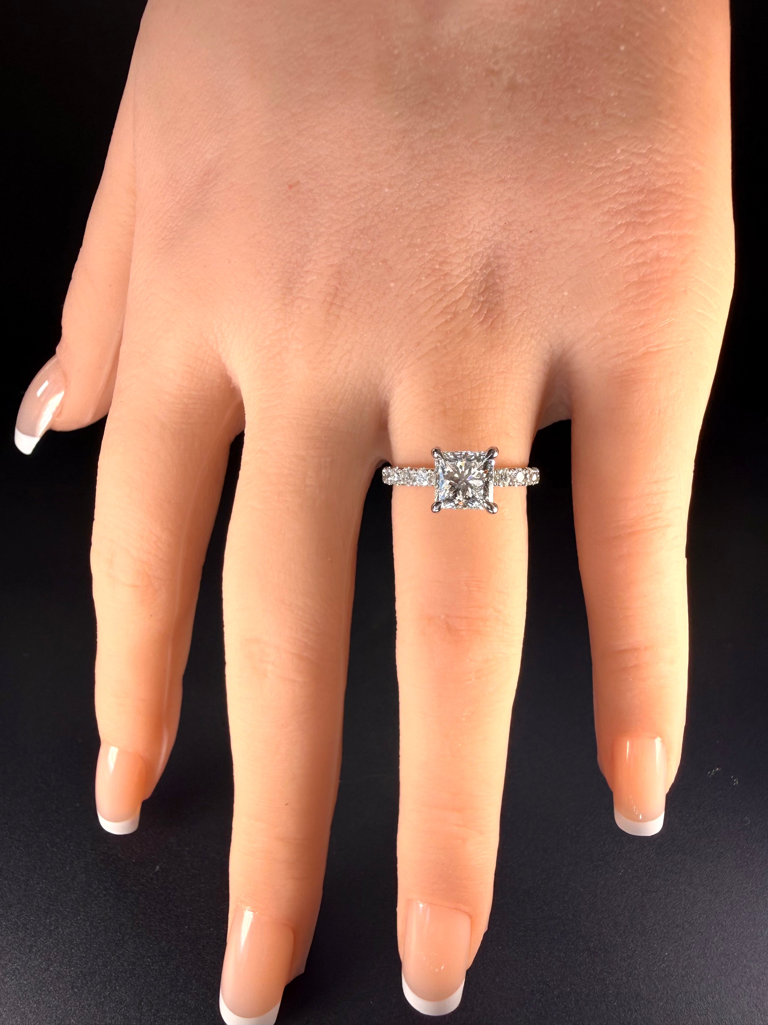 1.5ct Princess Lab Diamond Pavé Engagement Ring in 14K White Gold D/VS1 IGI Certified - conflict-free lab created diamond