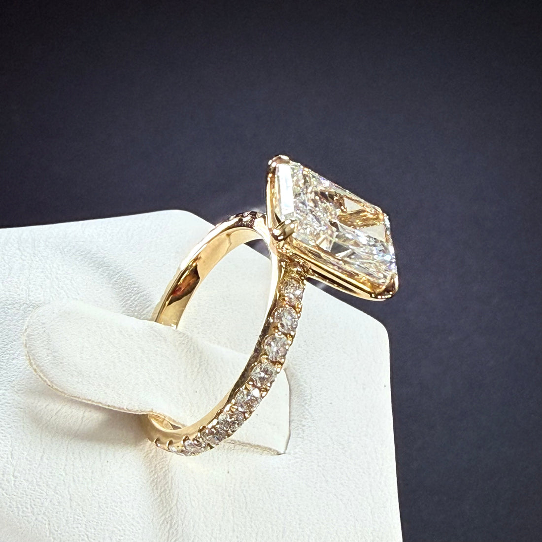 Radiant Cut Lab Grown Diamond Engagement Ring | 5.11ct IGI Certified | 14K Yellow Gold Pavé