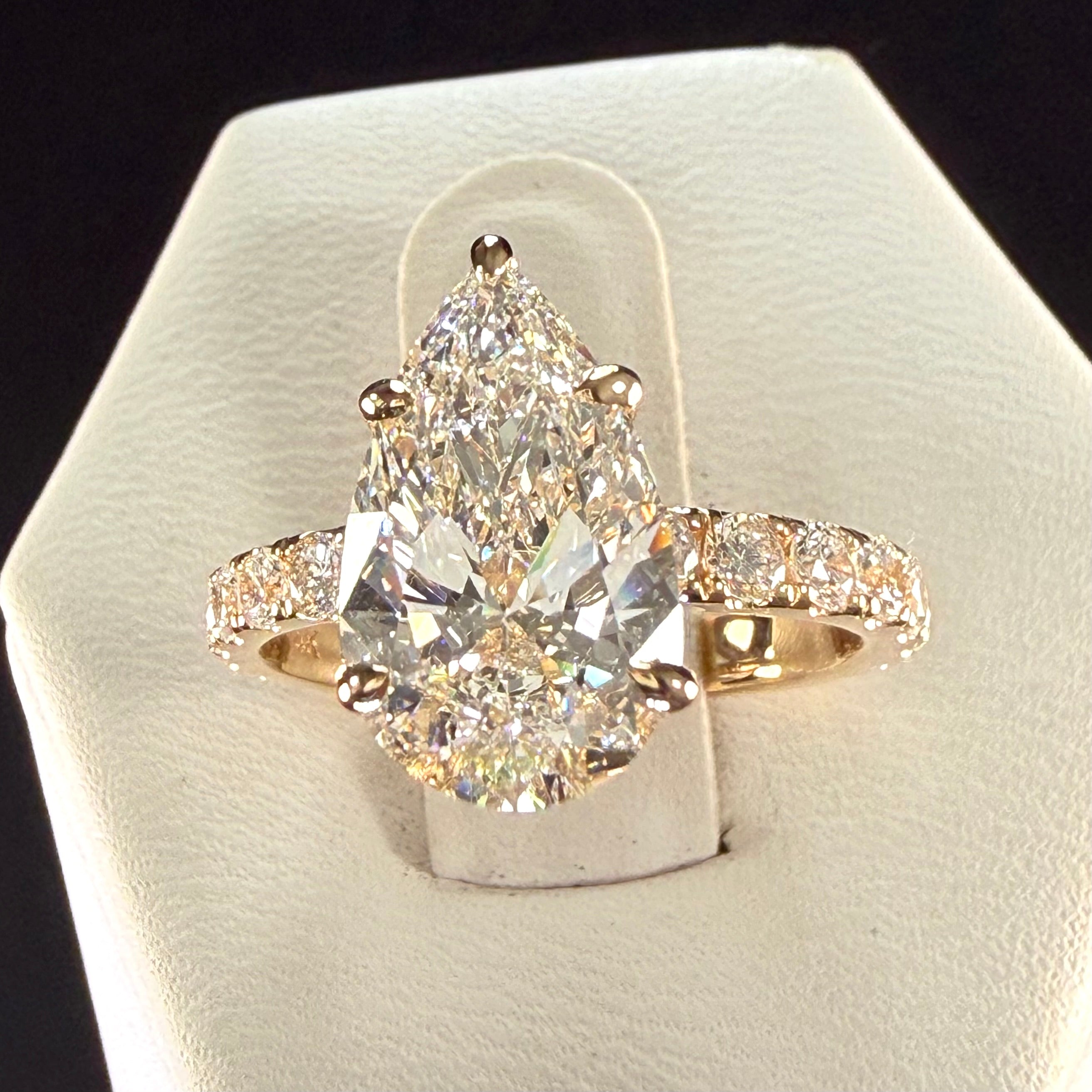 Pear Lab Grown Diamond Engagement Ring | 3.55ct IGI Certified | 14K Yellow Gold