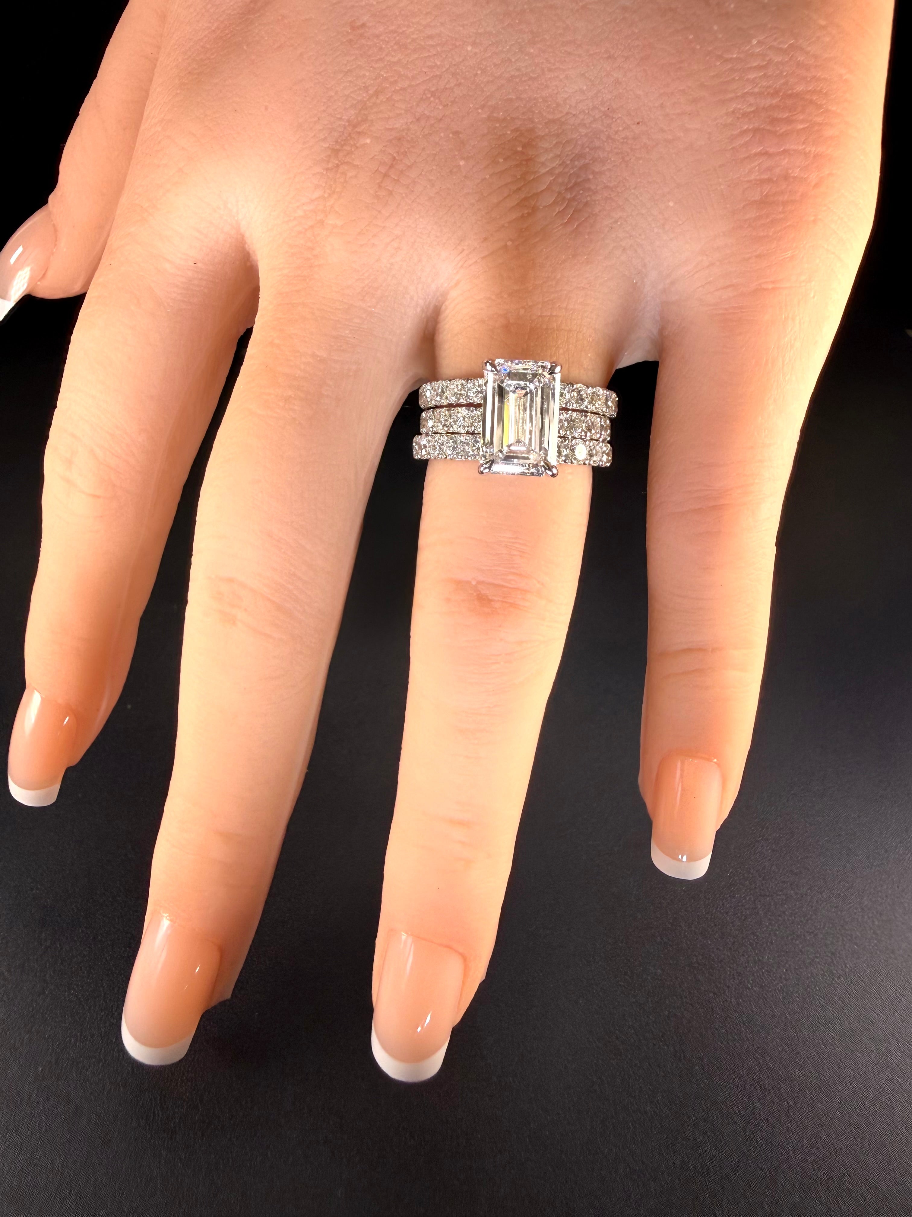 3ct Elongated Emerald Lab Diamond Ring in 14K White Gold D/VS1 IGI Certified - conflict-free lab created diamond