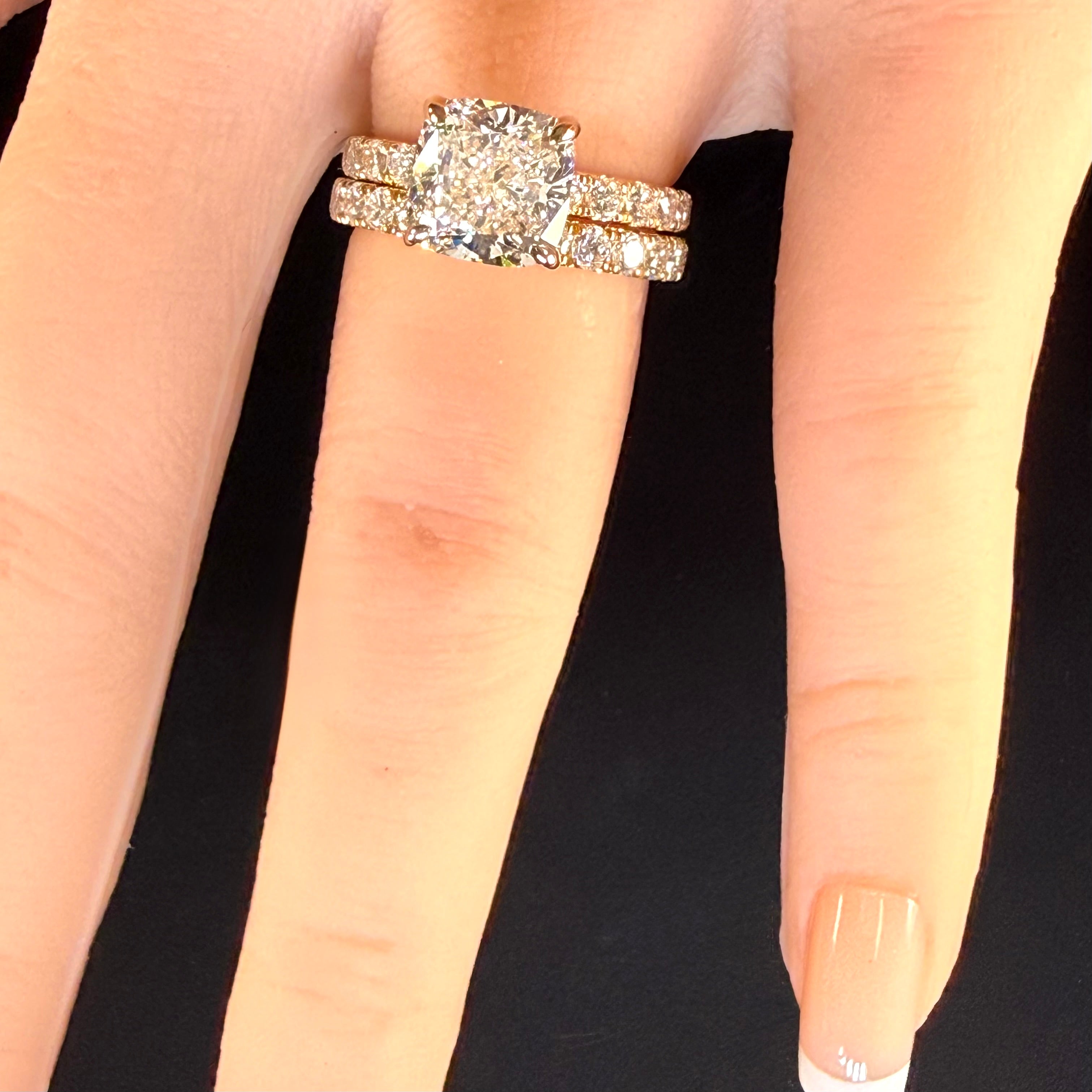 3Ct Cushion Cut Lab Grown Diamond Pave Engagement Ring | 14K Yellow Gold | IGI Cert. | D/VS1