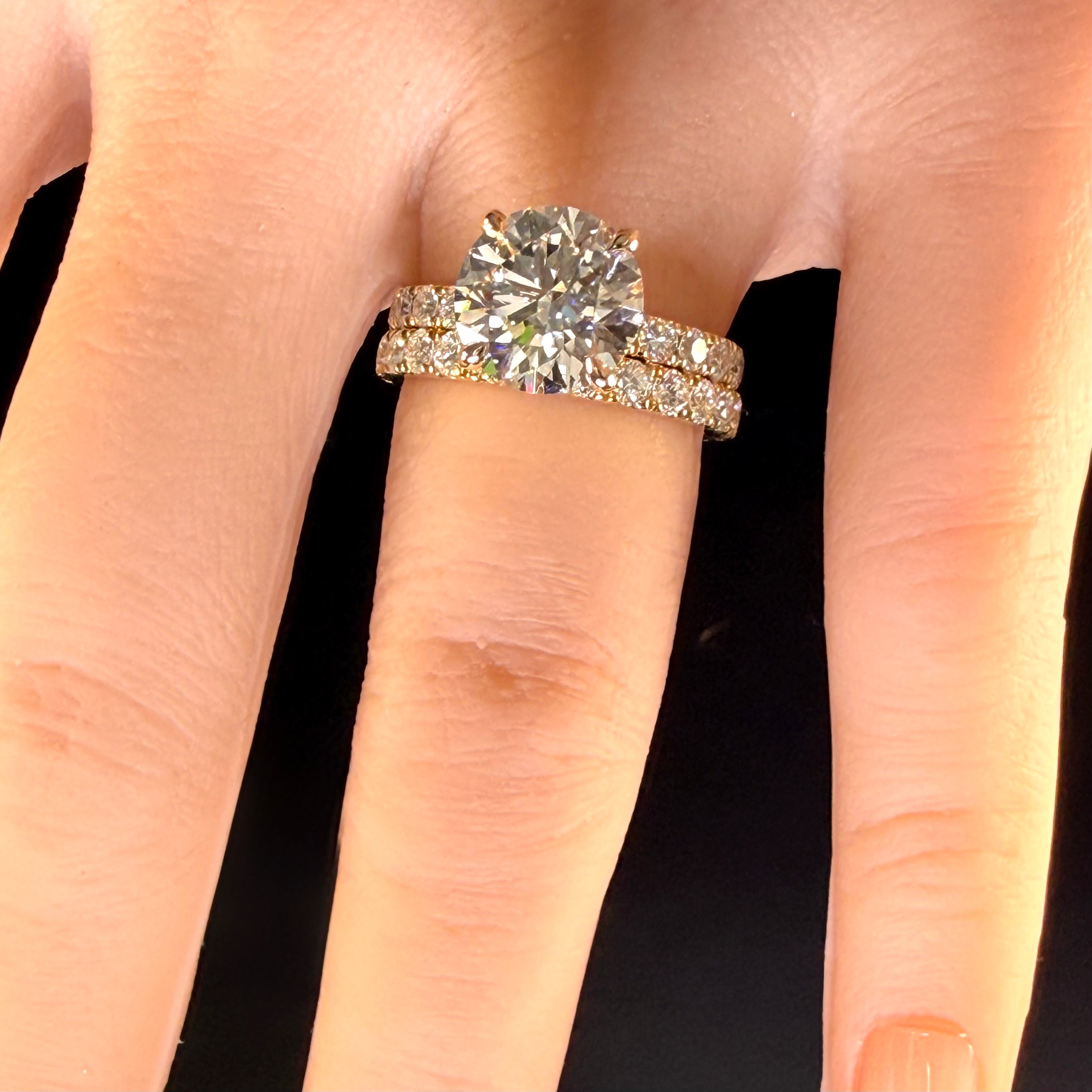 3ct Round Lab Grown Diamond Pave Engagement Ring | D/VS1 | IGI Cert | 14K Yellow Gold