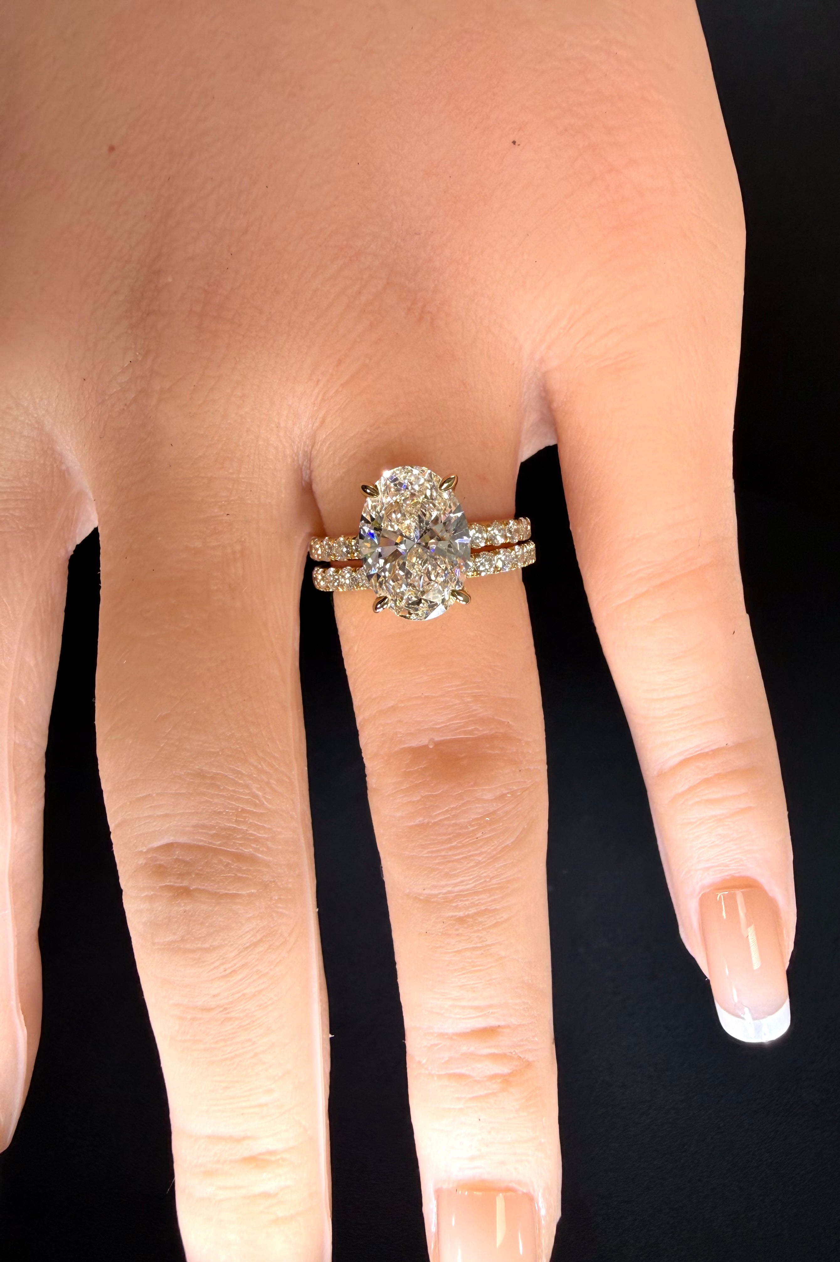 Oval Lab Grown Diamond Engagement Ring | 5.06ct IGI Certified | 14K Yellow Gold Pavé