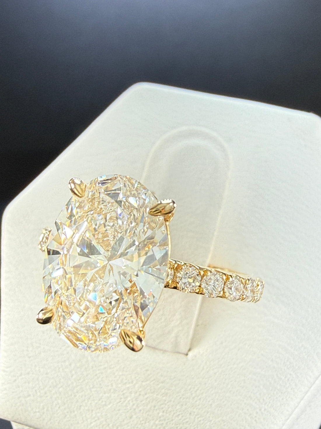 Oval Lab Grown Diamond Engagement Ring | 5.06ct IGI Certified | 14K Yellow Gold Pavé