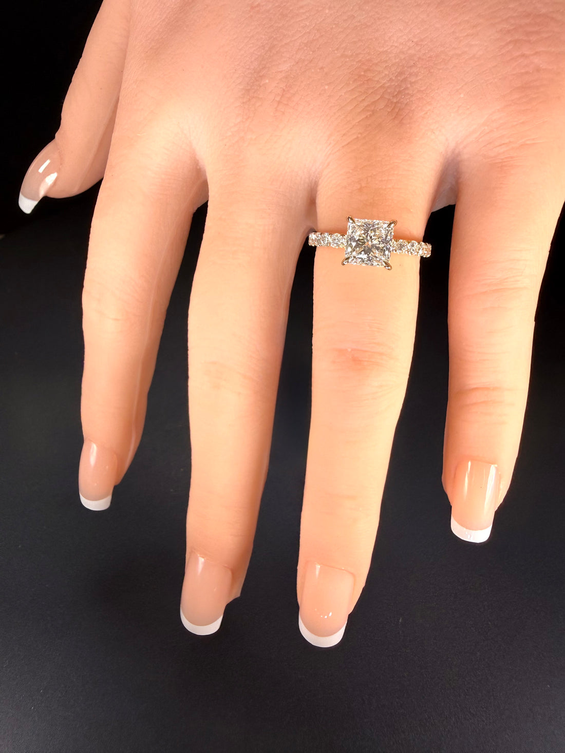 2.75ct Princess Lab Diamond Pavé Engagement Ring in 14K Yellow Gold D/VS1 IGI Certified - conflict-free lab created diamond