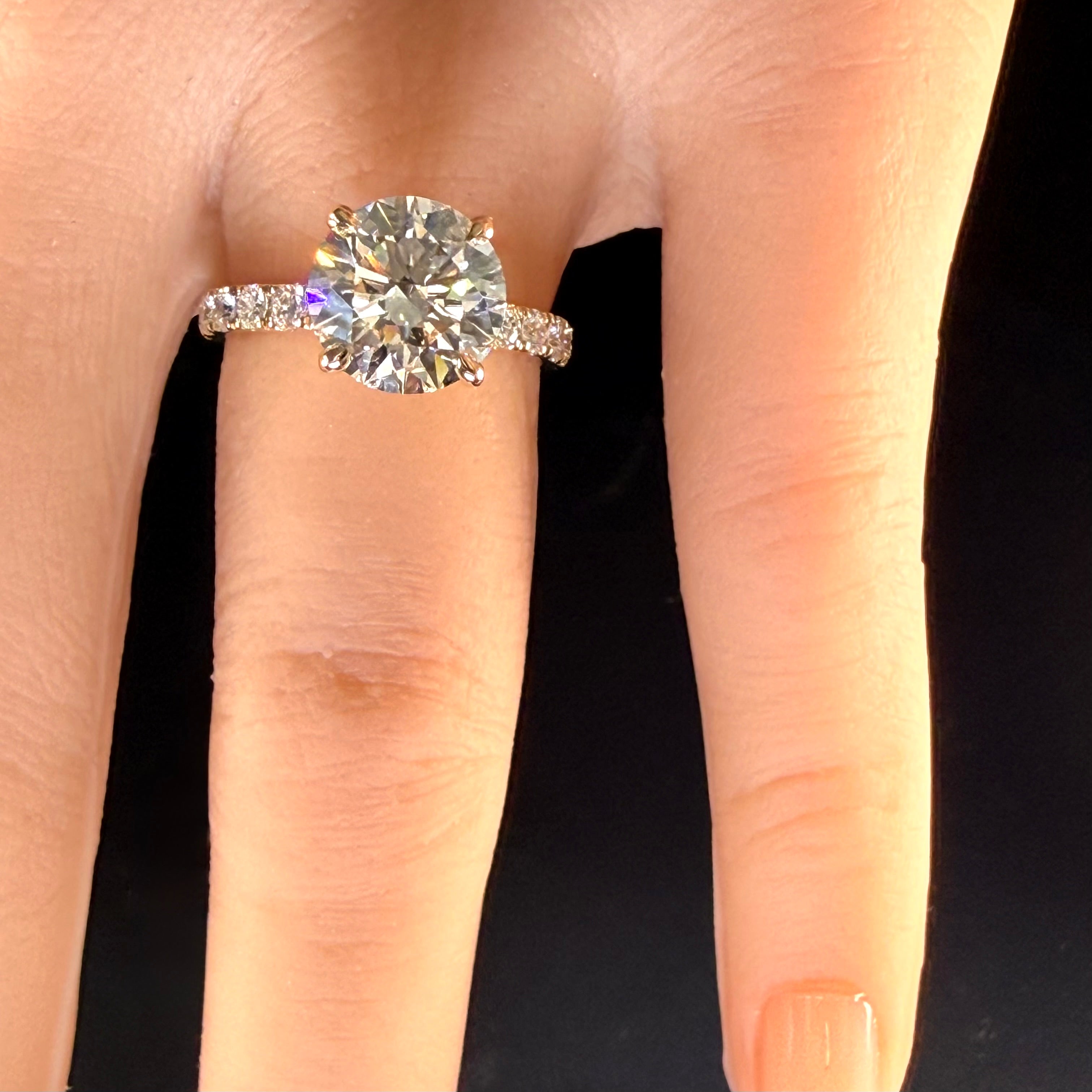 3ct Round Lab Grown Diamond Pave Engagement Ring | D/VS1 | IGI Cert | 14K Yellow Gold