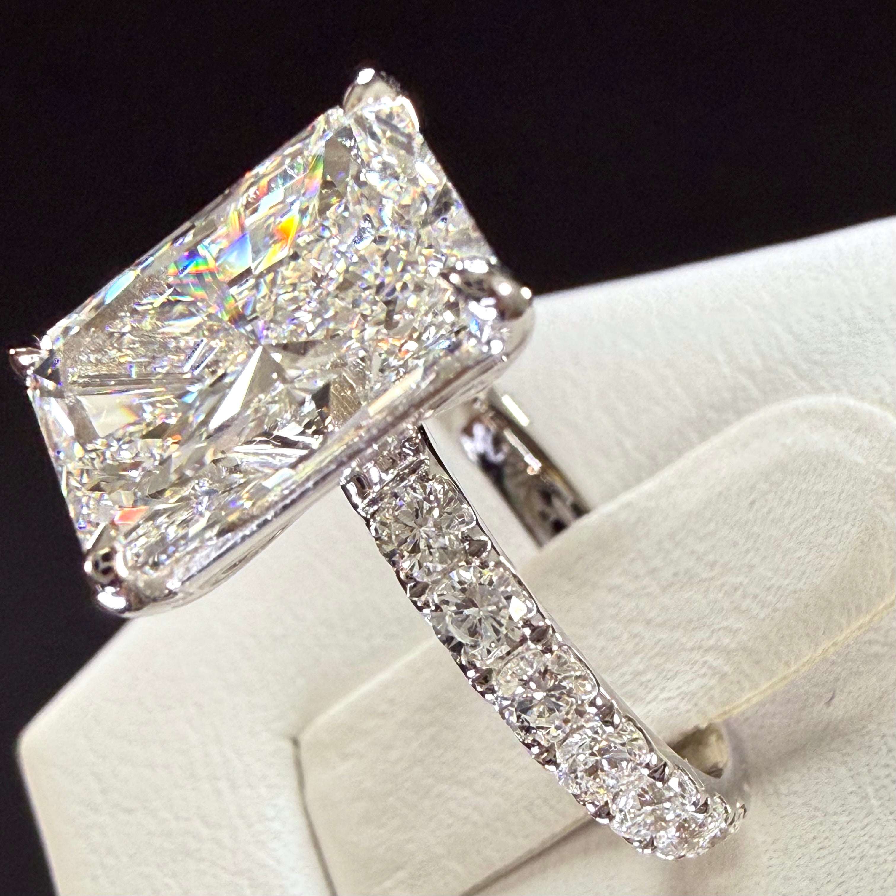 Radiant Cut Lab Grown Diamond Engagement Ring | 5.05ct IGI Certified | 14K White Gold Pavé