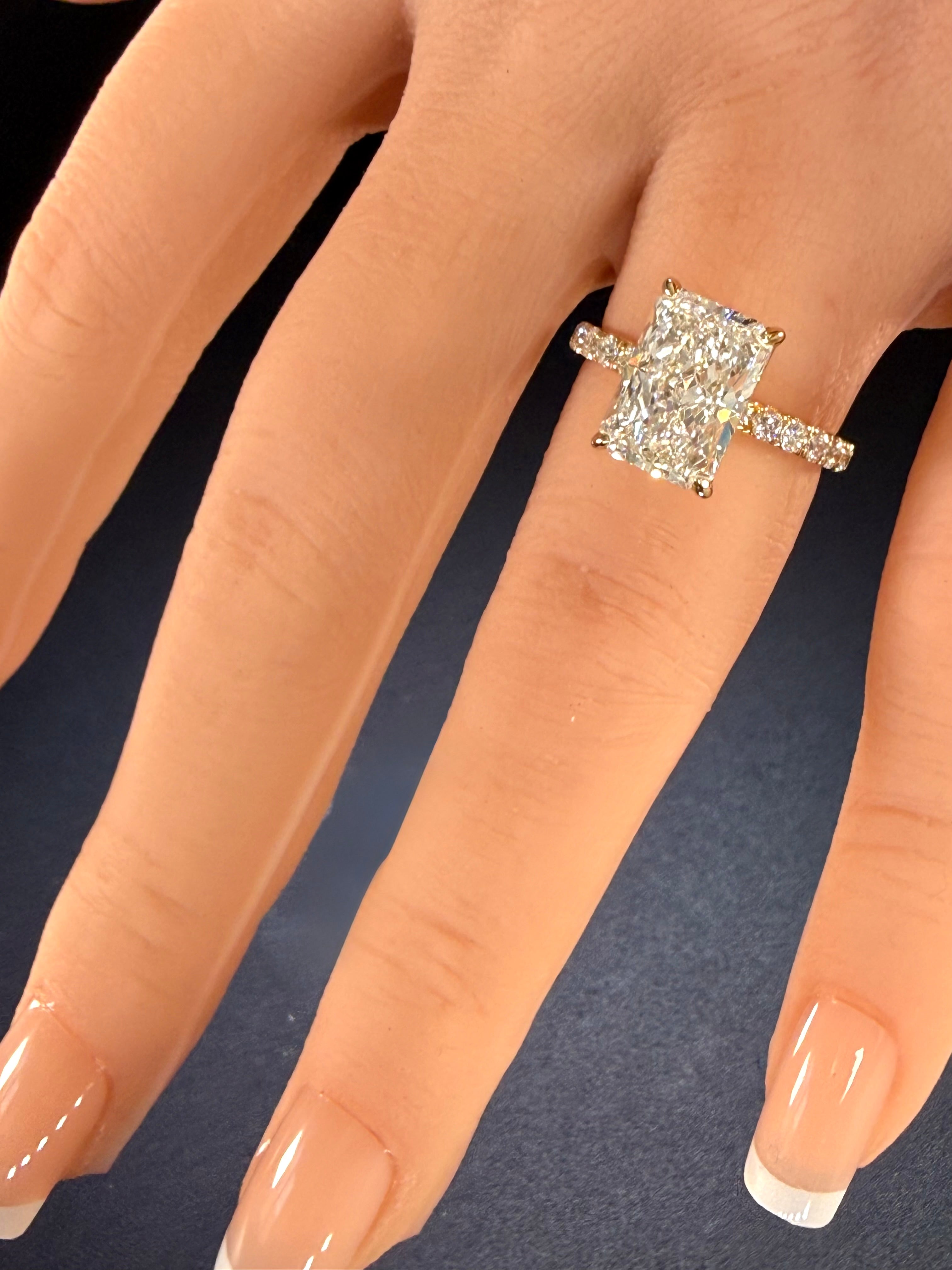 Radiant Cut Lab Grown Diamond Engagement Ring | 5.11ct IGI Certified | 14K Yellow Gold Pavé
