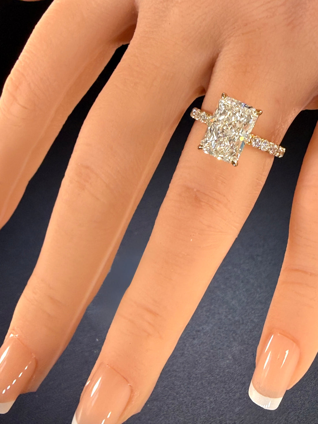 Radiant Cut Lab Grown Diamond Engagement Ring | 5.11ct IGI Certified | 14K Yellow Gold Pavé