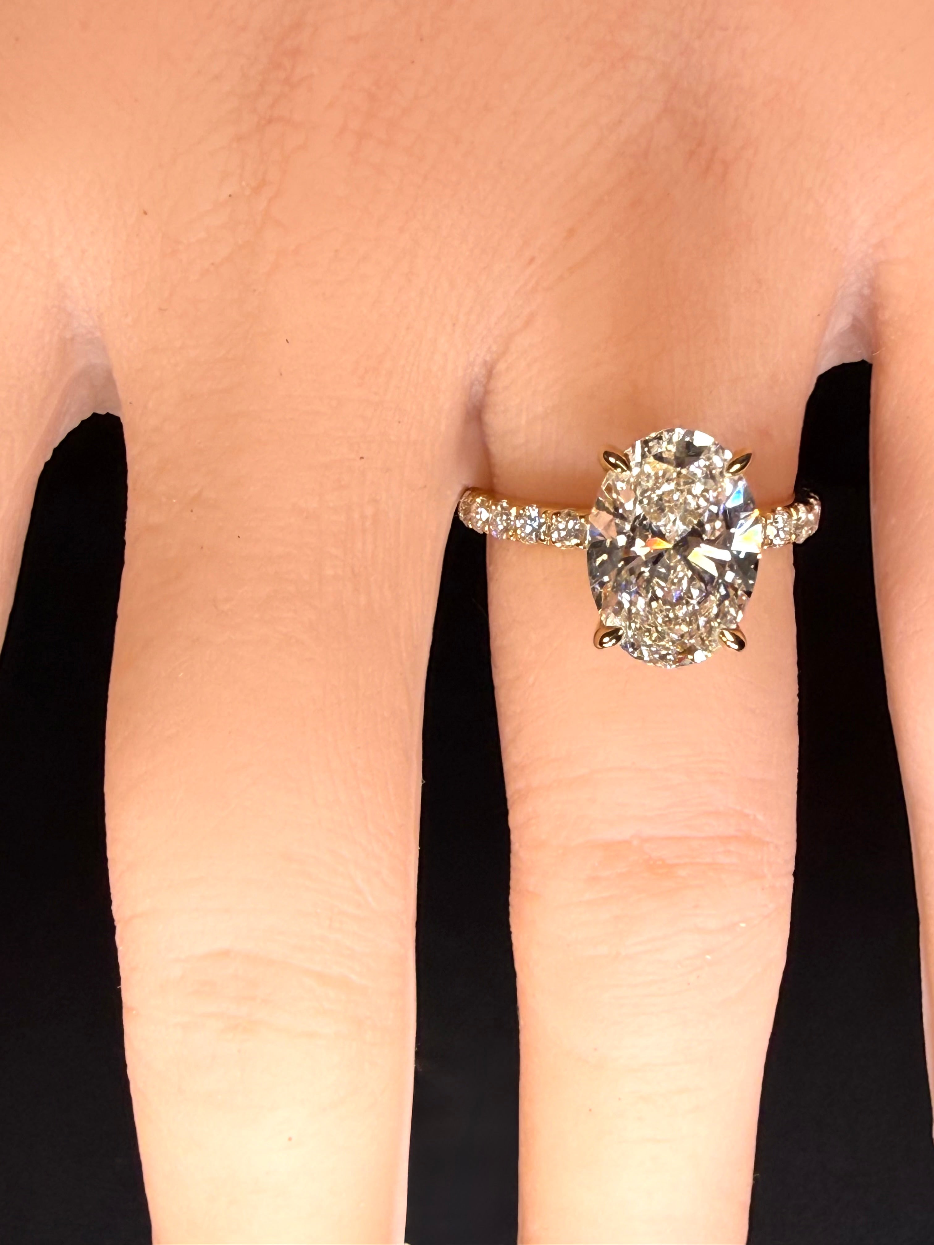 Oval Lab Grown Diamond Engagement Ring | 5.06ct IGI Certified | 14K Yellow Gold Pavé
