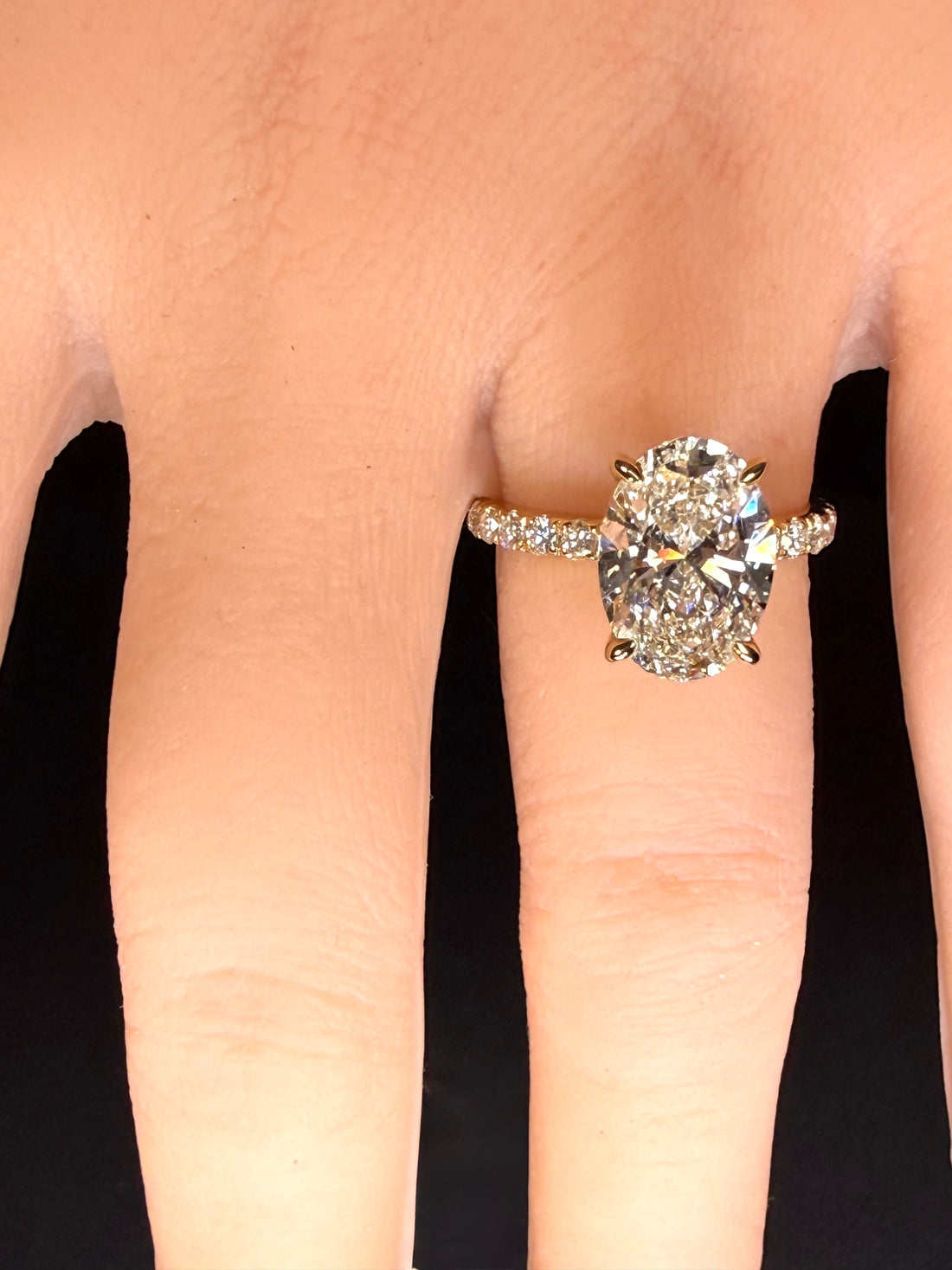 Oval Lab Grown Diamond Engagement Ring | 5.06ct IGI Certified | 14K Yellow Gold Pavé