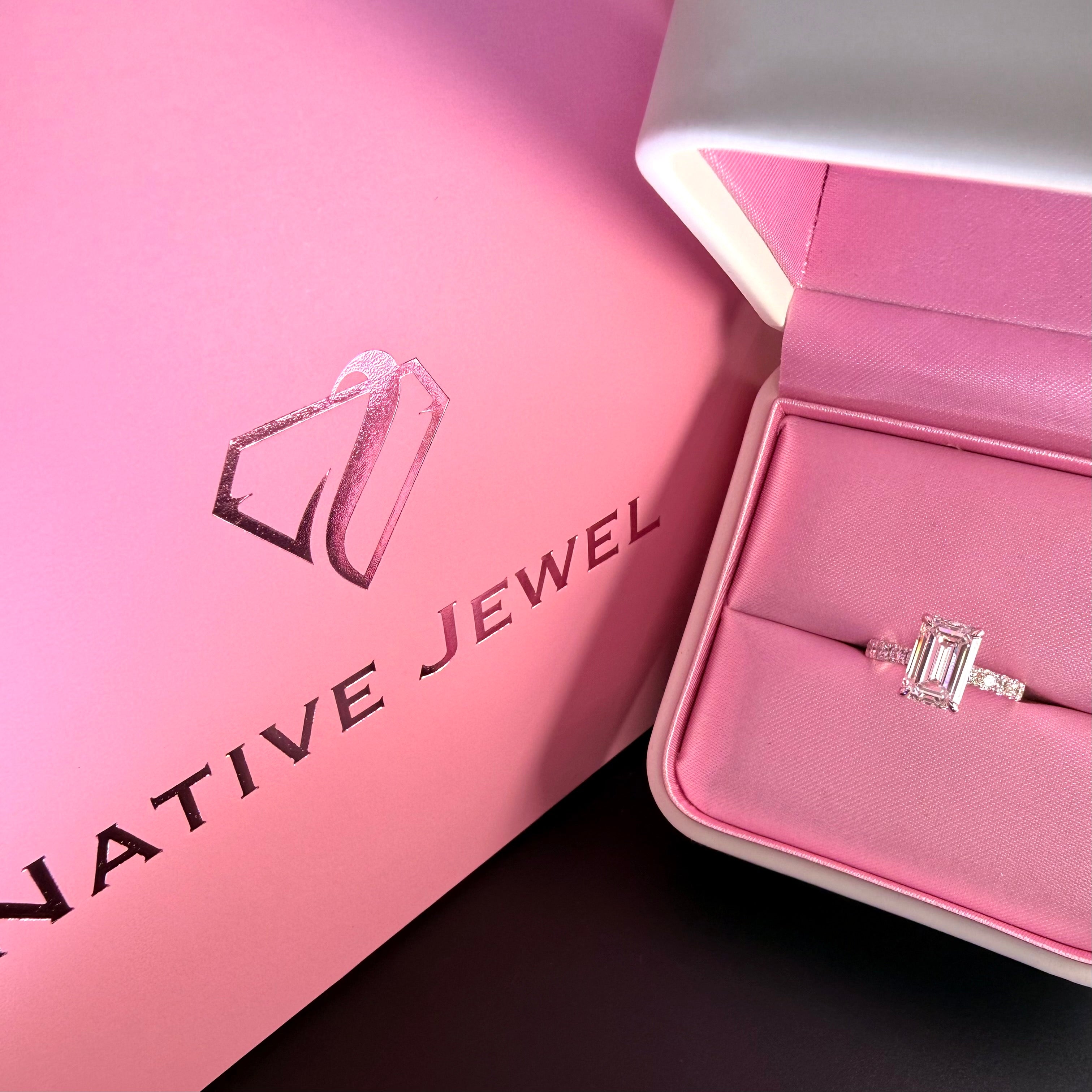 3ct Elongated Emerald Lab Diamond Ring in 14K White Gold D/VS1 IGI Certified - lab grown diamond jewelry by Native Jewel