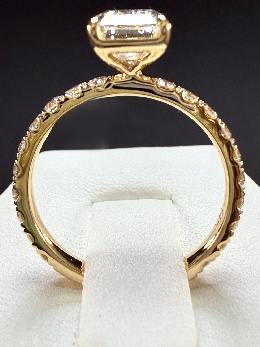 Elongated Emerald Cut Lab Grown Diamond Engagement Ring | 2.8ct IGI Certified | 14K Yellow Gold Pavé