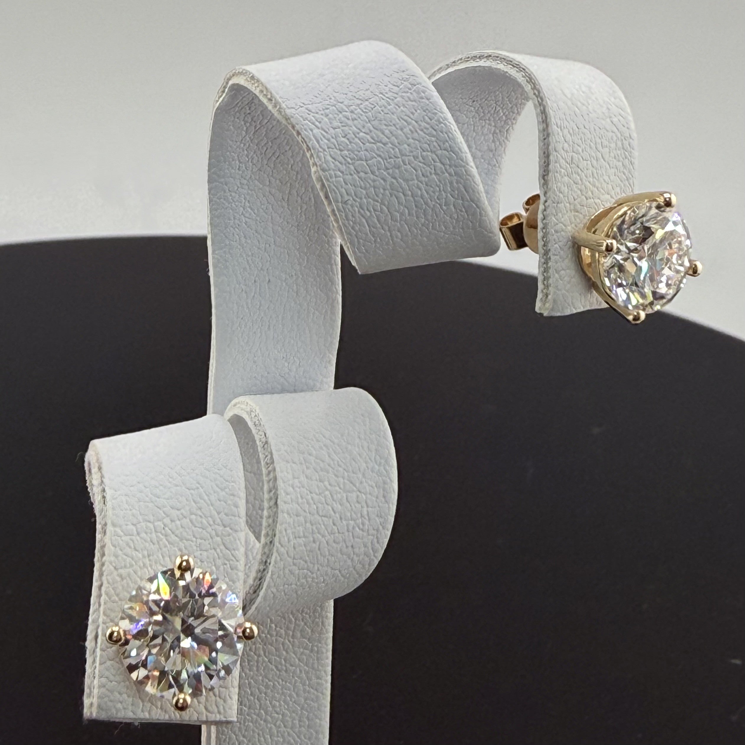 Round Cut Lab Grown Diamond Stud Earrings | 4cttw IGI Certified | 14K Yellow Gold