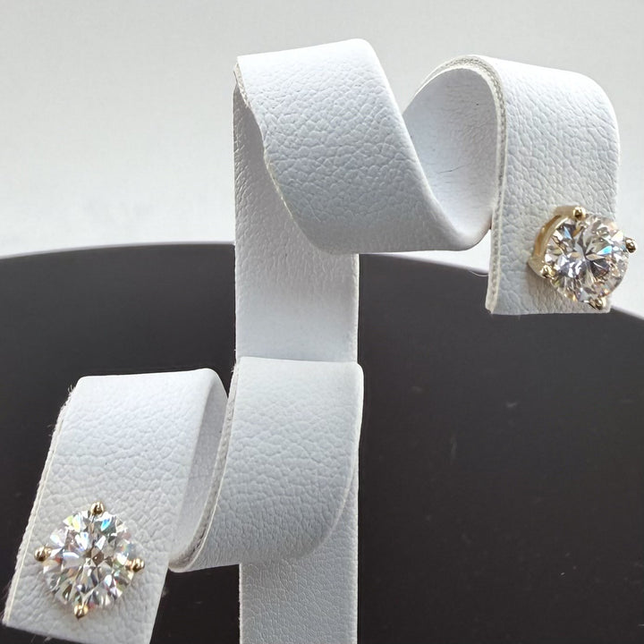 Round Cut Lab Grown Diamond Stud Earrings | 2cttw IGI Certified | 14K Yellow Gold